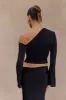 Ainsley Asymmetrical Long Sleeve Top With Floral Hardware - Black sold by Meshki