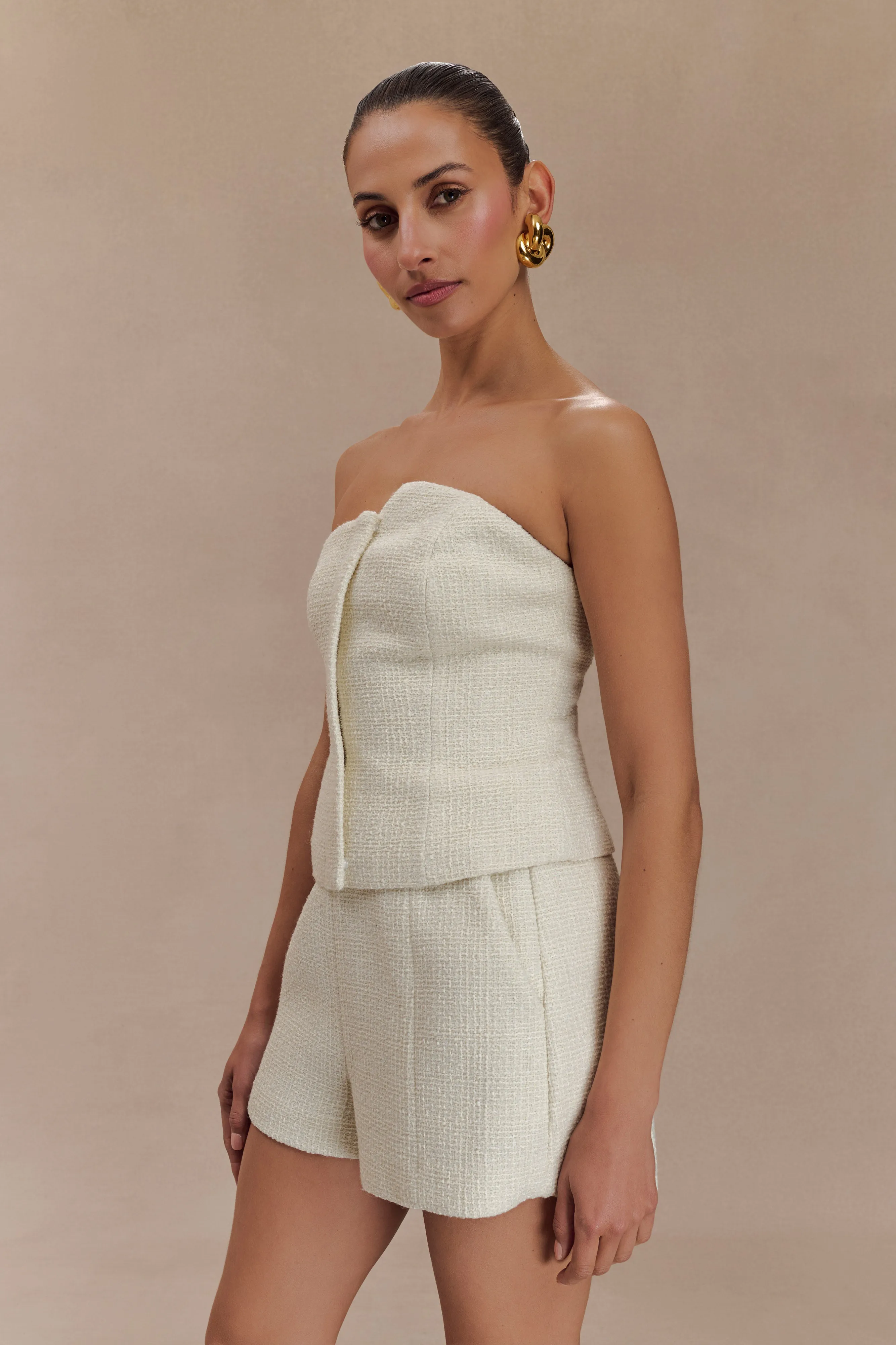 Parker Boucle Strapless Asymmetric Top - Ivory sold by Meshki product image thumbnail 3