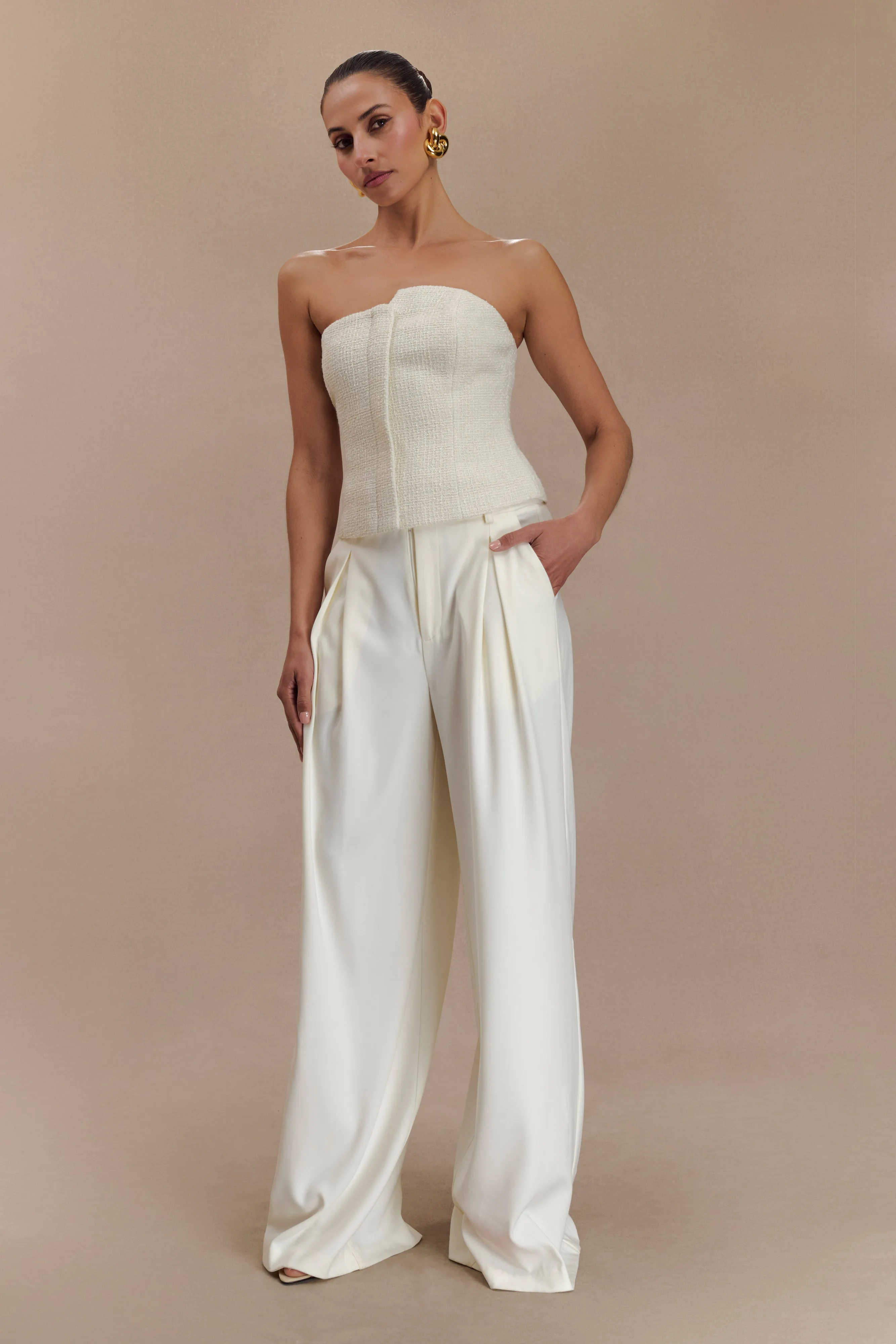 Parker Boucle Strapless Asymmetric Top - Ivory sold by Meshki product image thumbnail 4