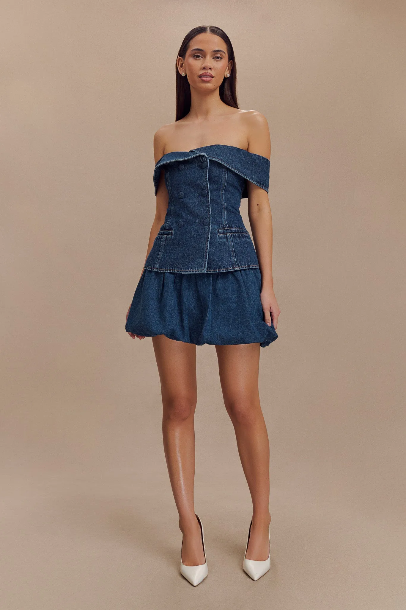 Krista Denim Off Shoulder Top - Dark Blue sold by Meshki product image thumbnail 3