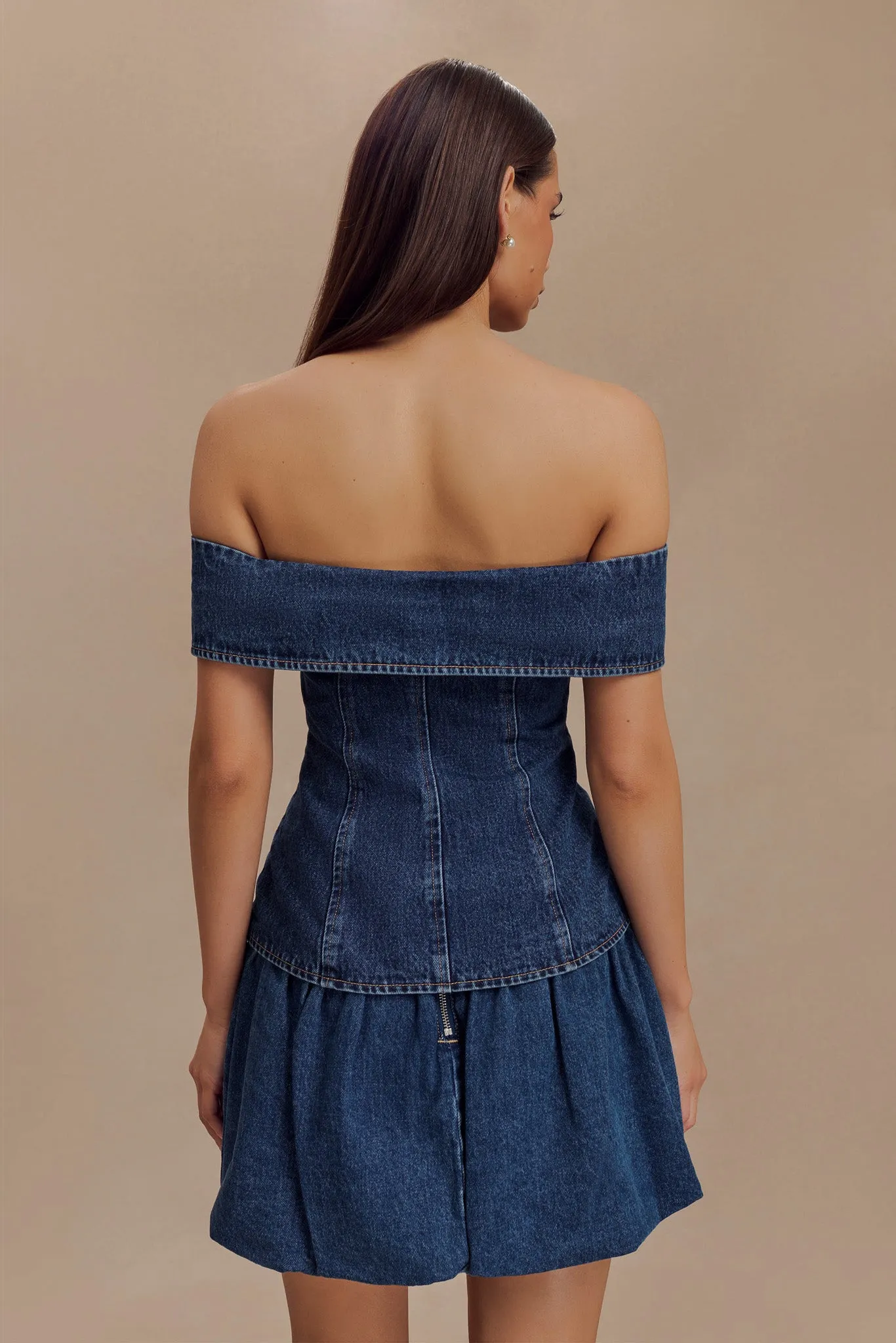 Krista Denim Off Shoulder Top - Dark Blue sold by Meshki product image thumbnail 2