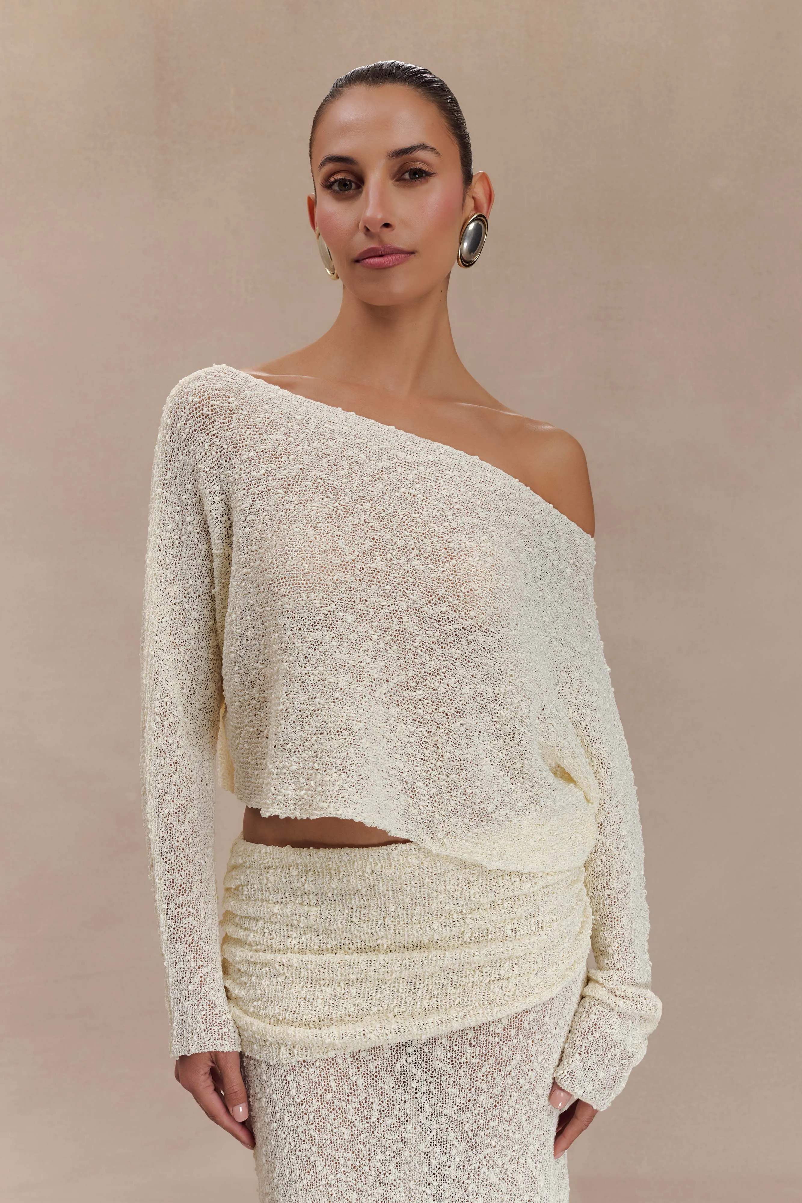 Petra Long Sleeve Knit Crop Top - Ivory sold by Meshki