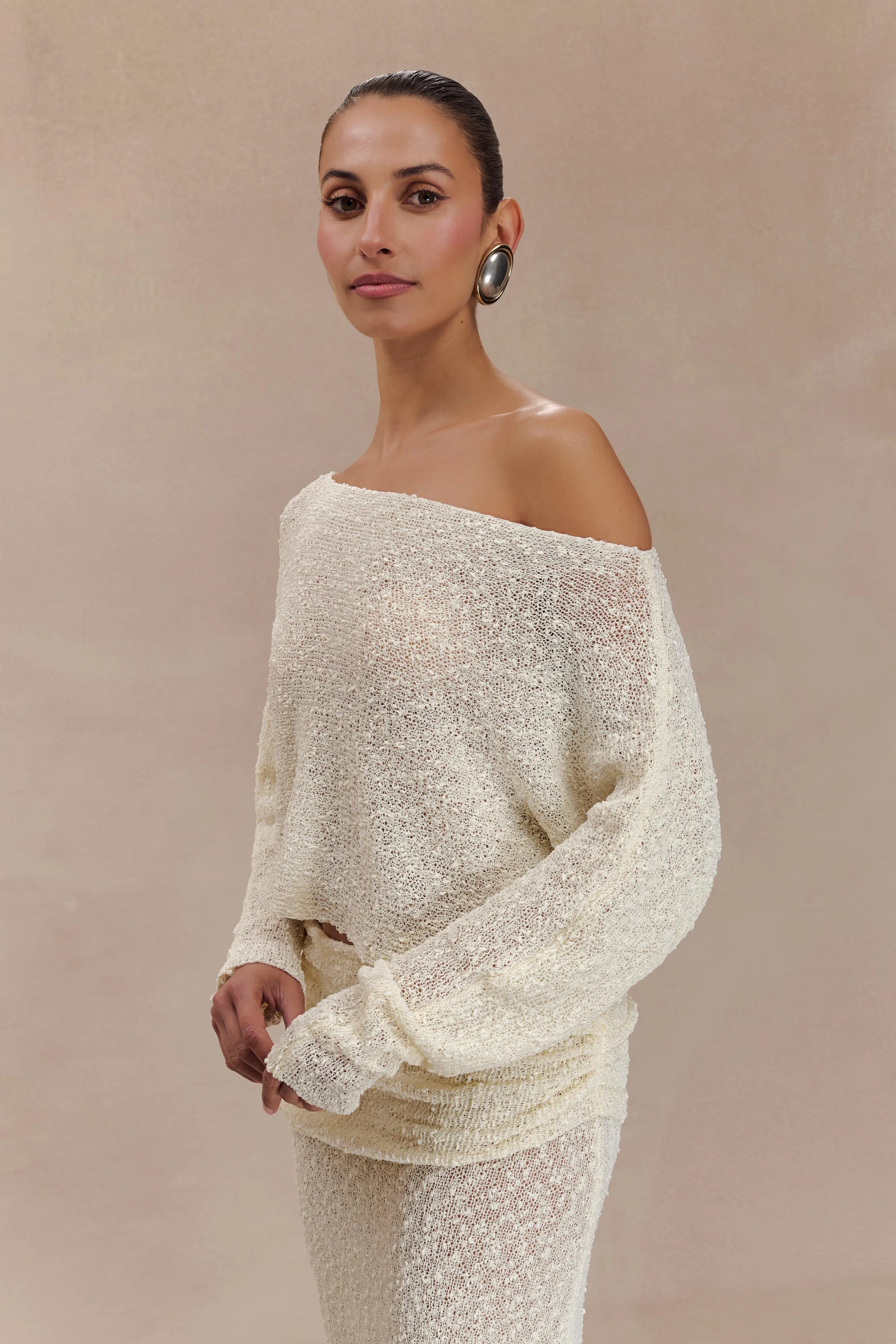 Petra Long Sleeve Knit Crop Top - Ivory sold by Meshki product image thumbnail 3