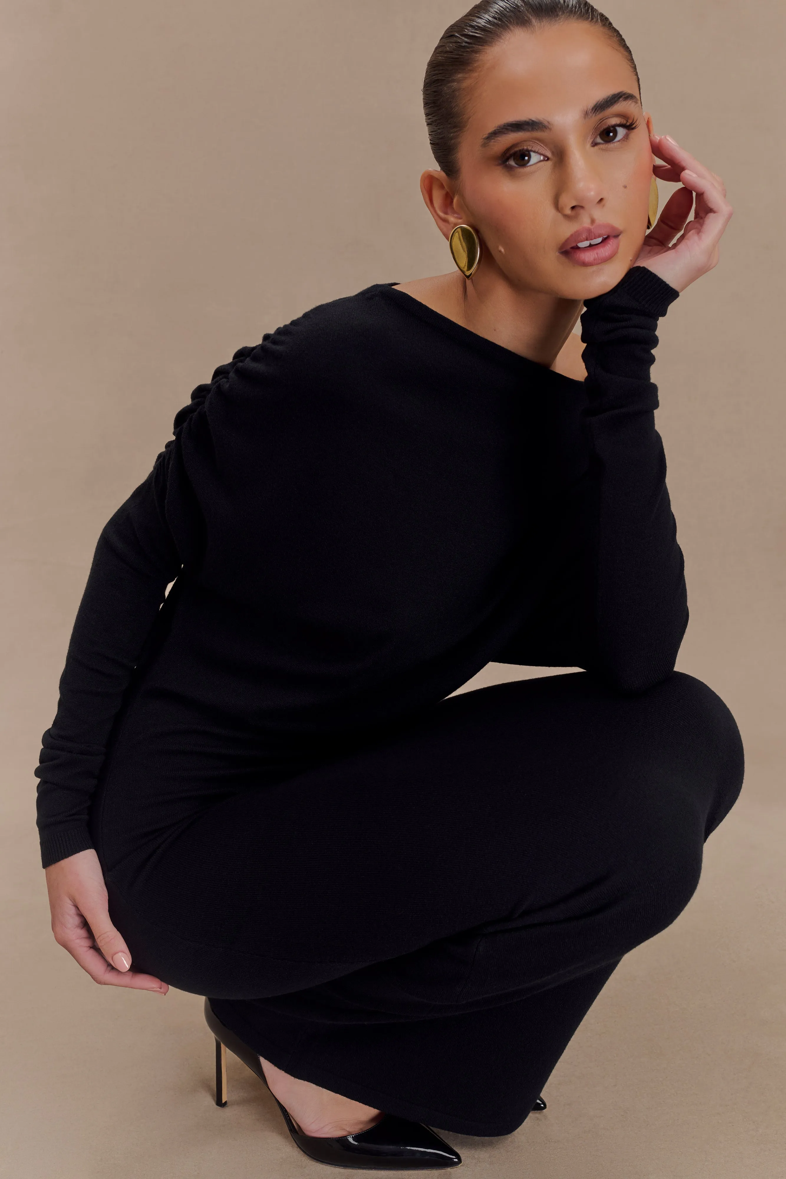 Jessie Cowl Neck Knit Midi Dress - Black sold by Meshki product image thumbnail 5