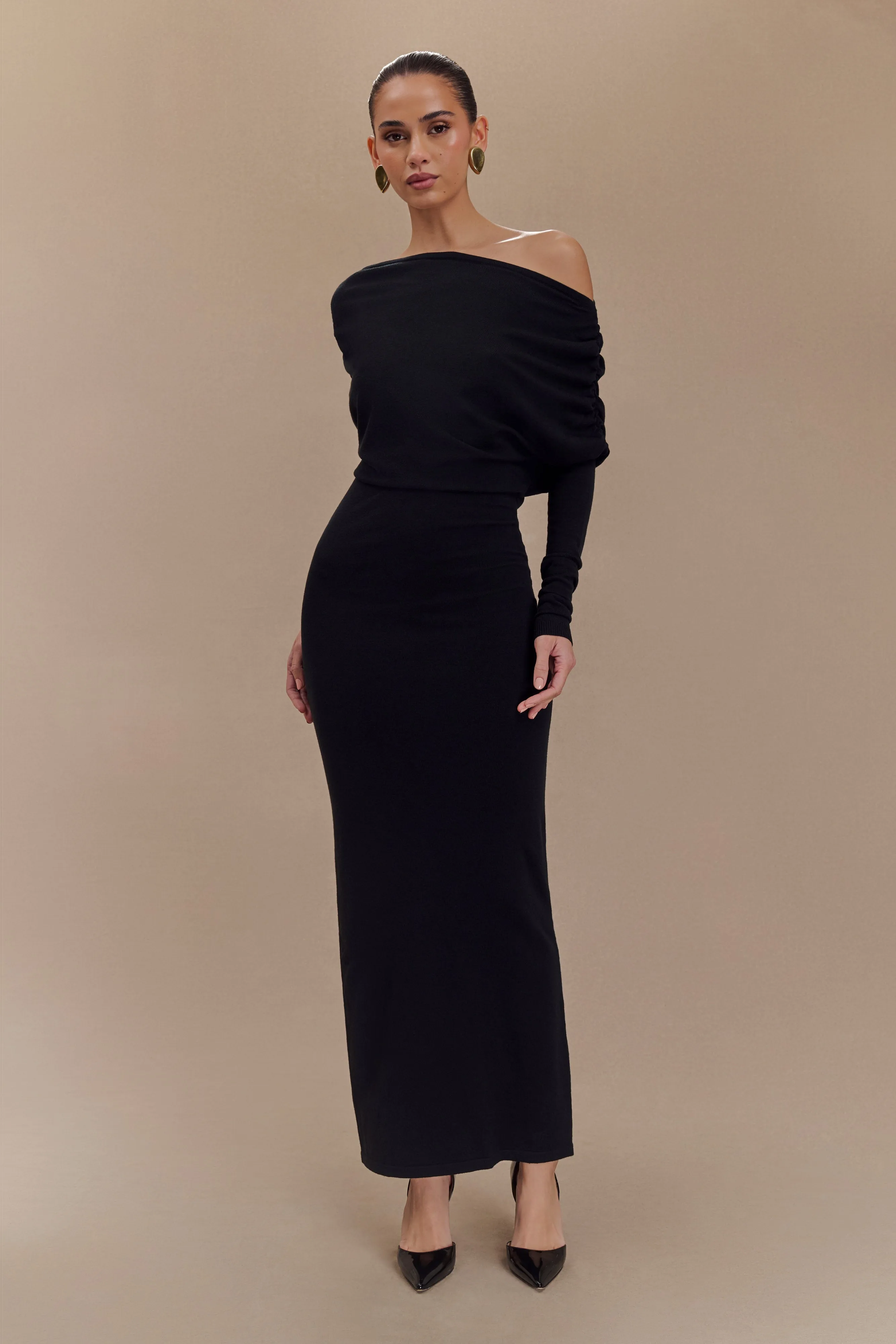 Jessie Cowl Neck Knit Midi Dress - Black sold by Meshki