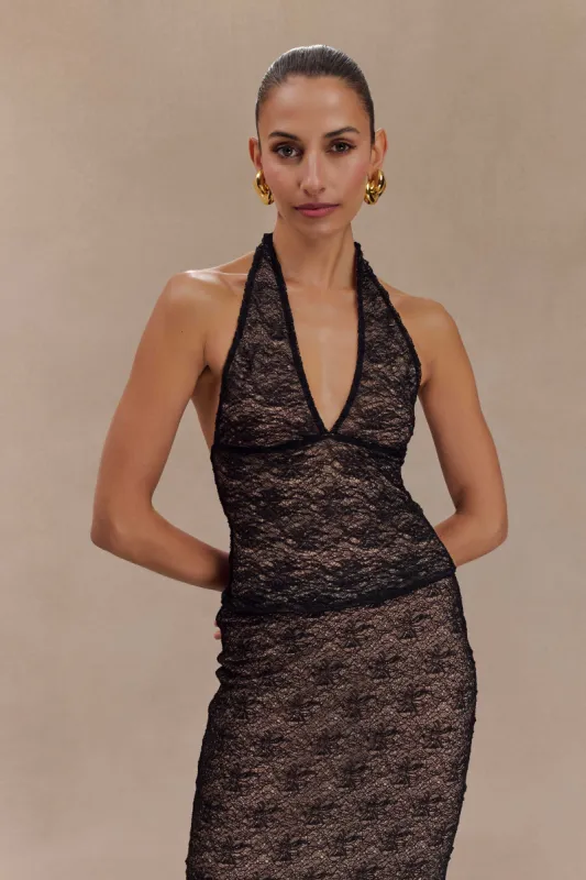 Asher Sheer Lace Halter Top - Black sold by Meshki