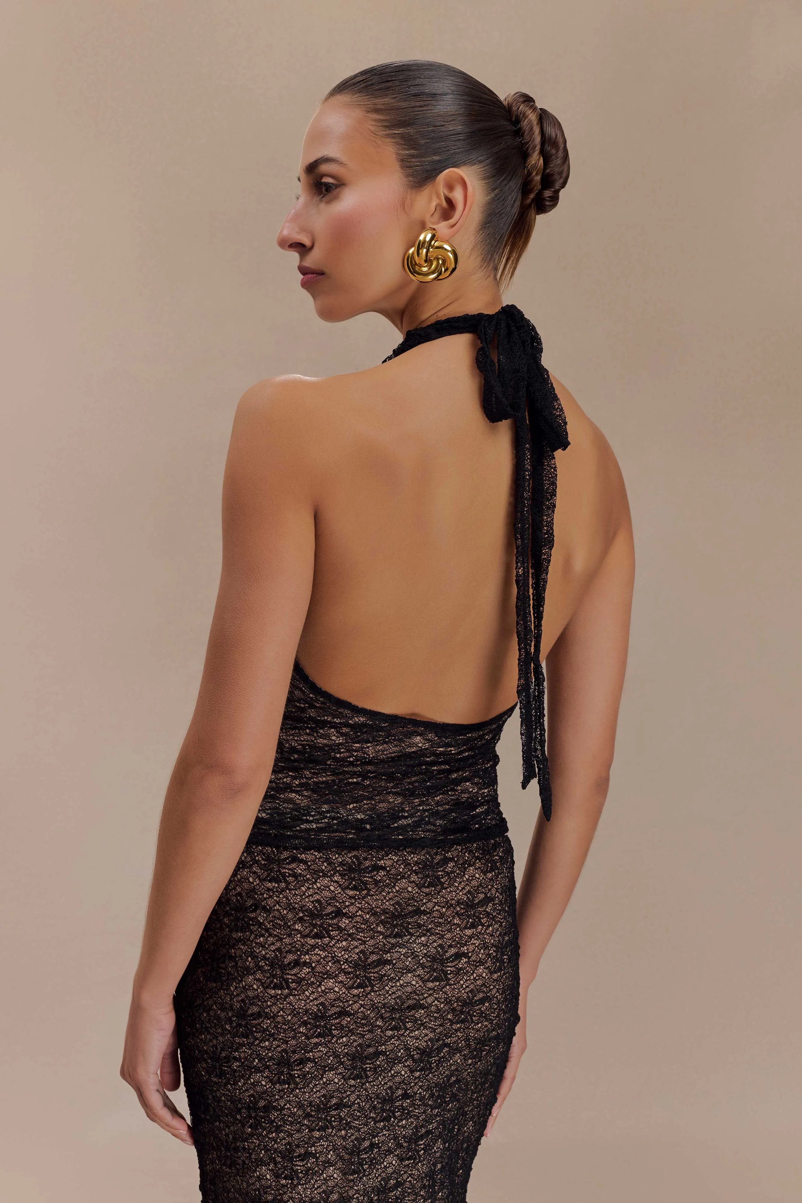 Asher Sheer Lace Halter Top - Black sold by Meshki product image thumbnail 2