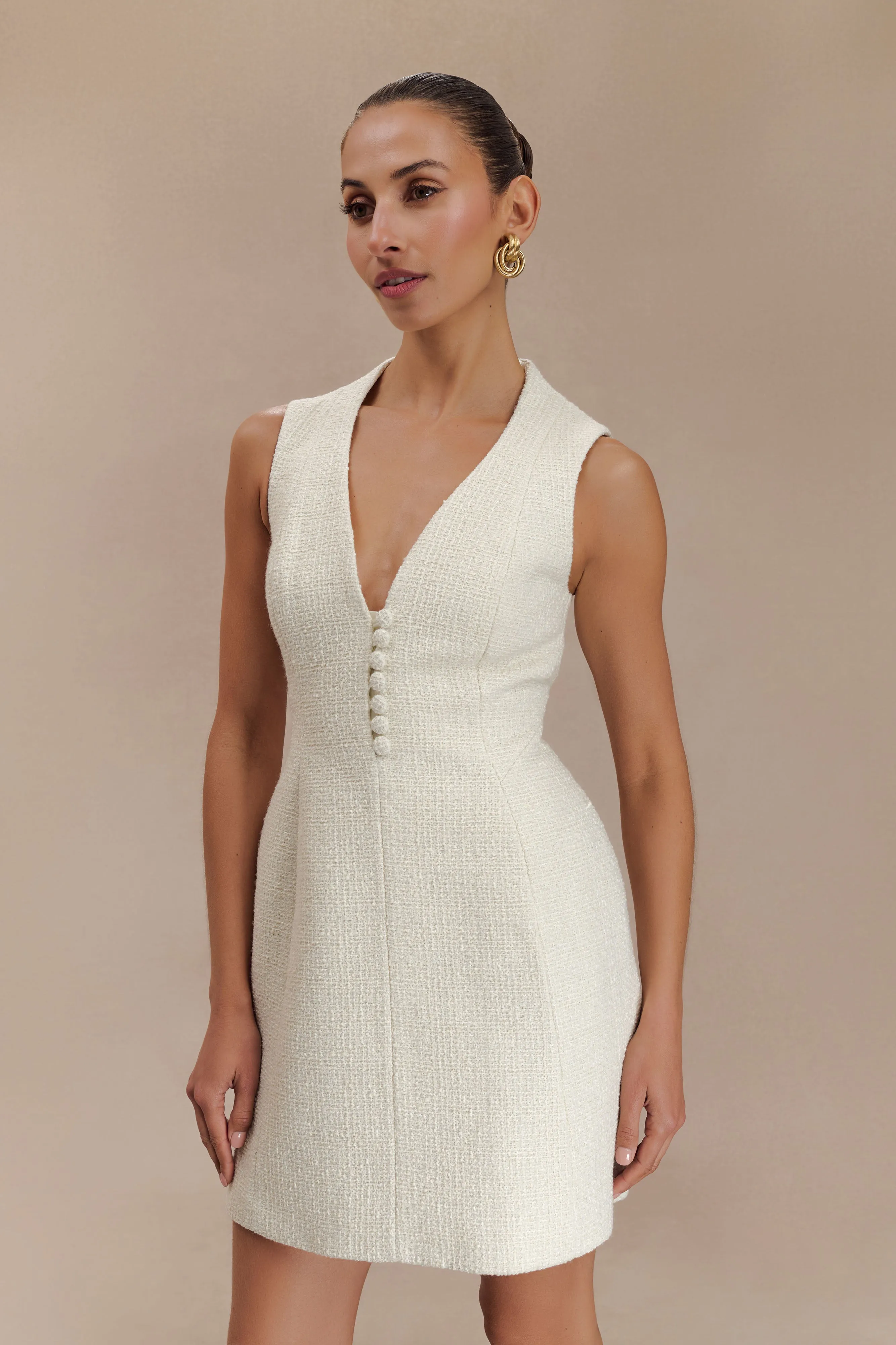 Danna Boucle Mini Dress With Pleats - White sold by Meshki product image thumbnail 5