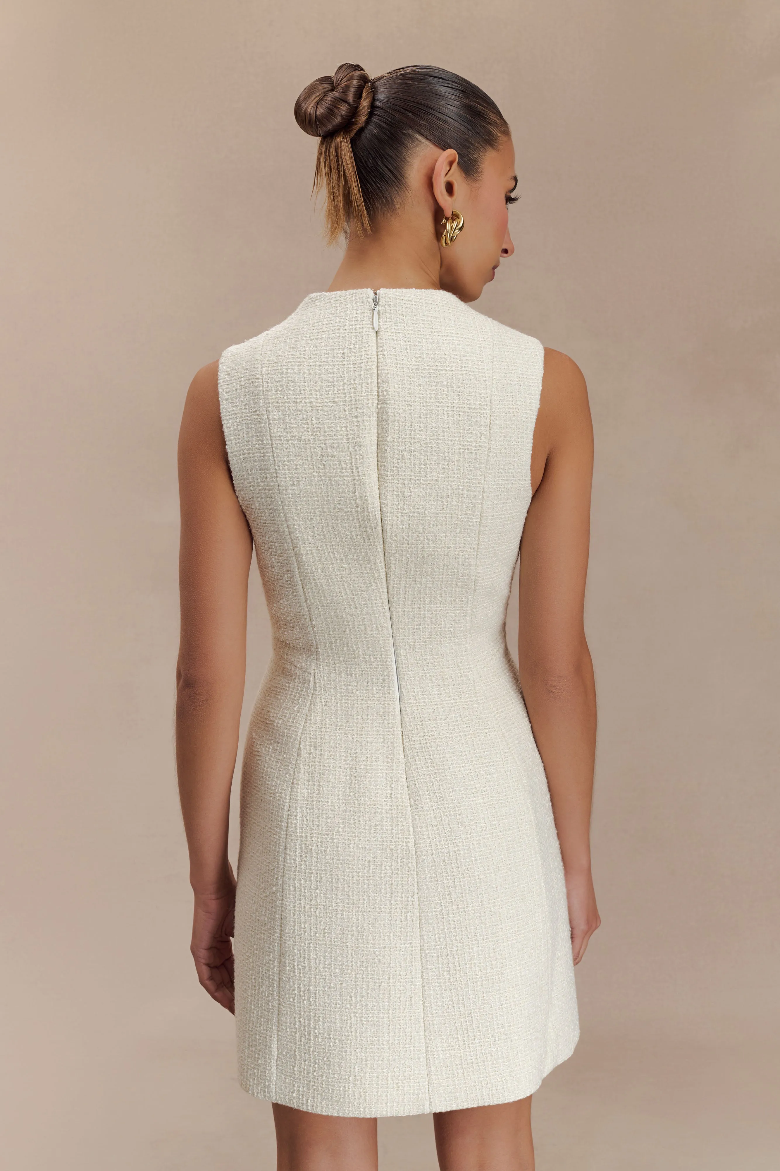 Danna Boucle Mini Dress With Pleats - White sold by Meshki product image thumbnail 2