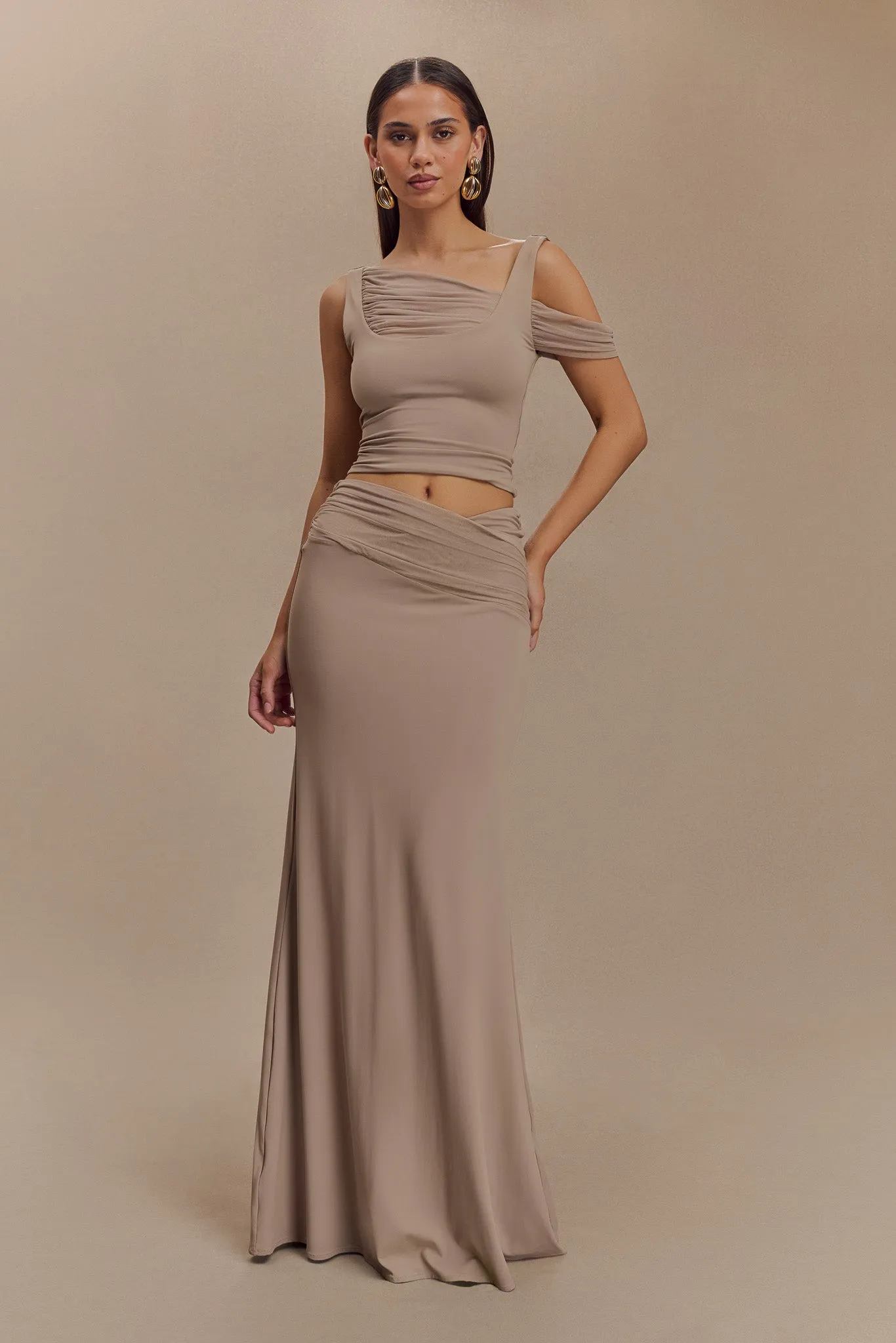 Jules Recycled Nylon And Mesh Maxi Skirt - Taupe sold by Meshki product image thumbnail 3