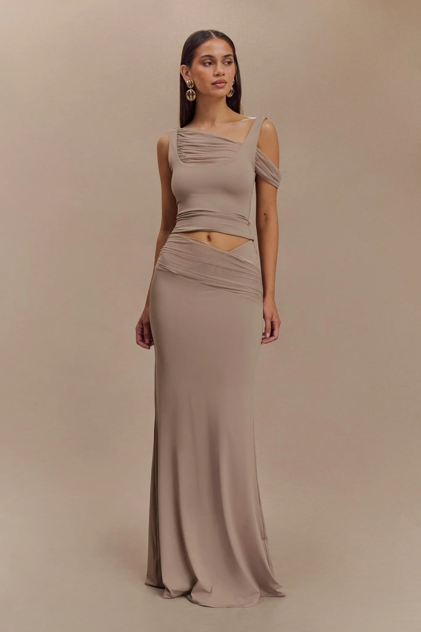 Jules Recycled Nylon And Mesh Maxi Skirt - Taupe sold by Meshki product image thumbnail 5