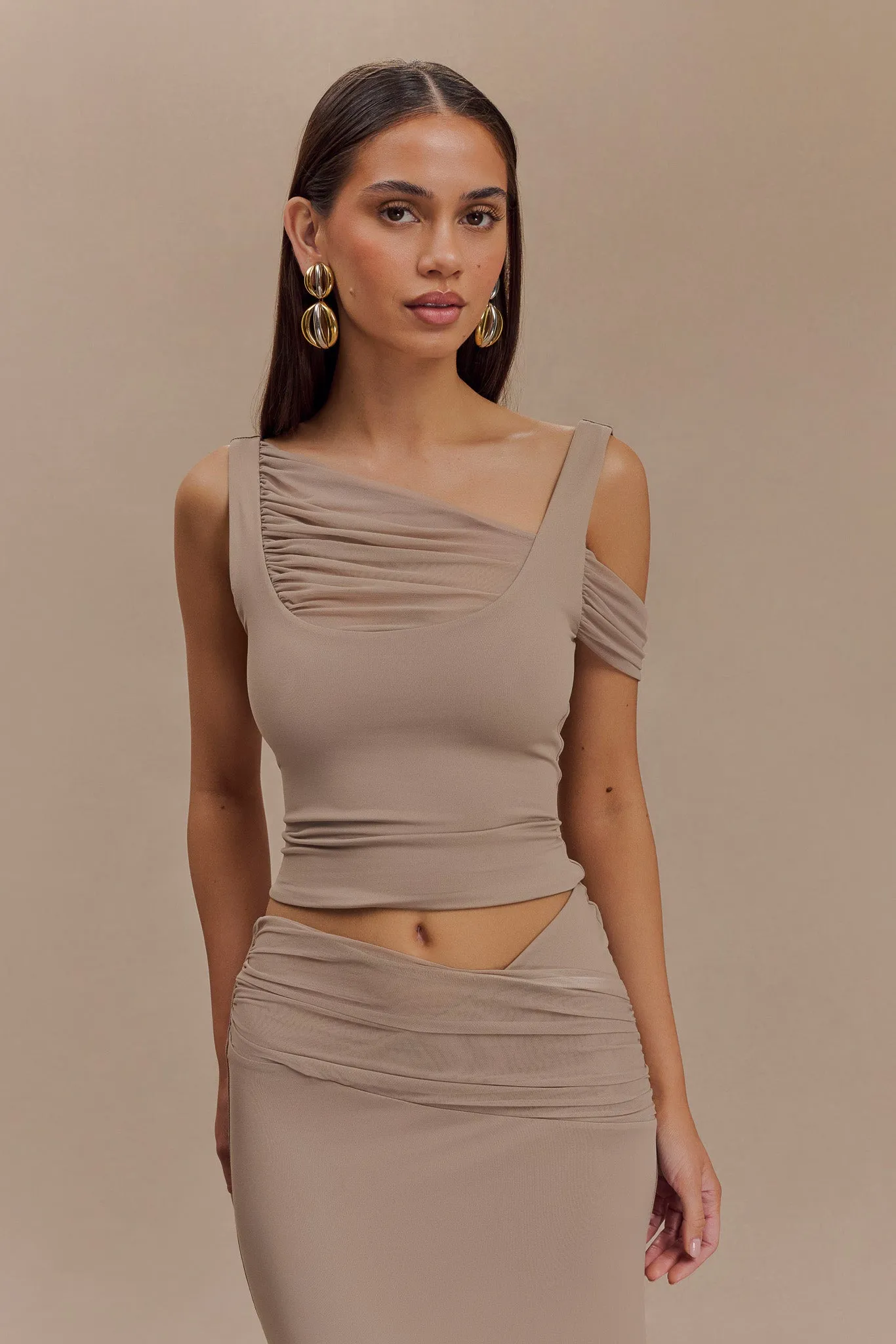 Jules Recycled Nylon And Mesh Sleeveless Top - Taupe sold by Meshki product image thumbnail 5