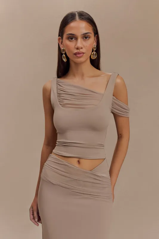 Jules Recycled Nylon And Mesh Sleeveless Top - Taupe sold by Meshki