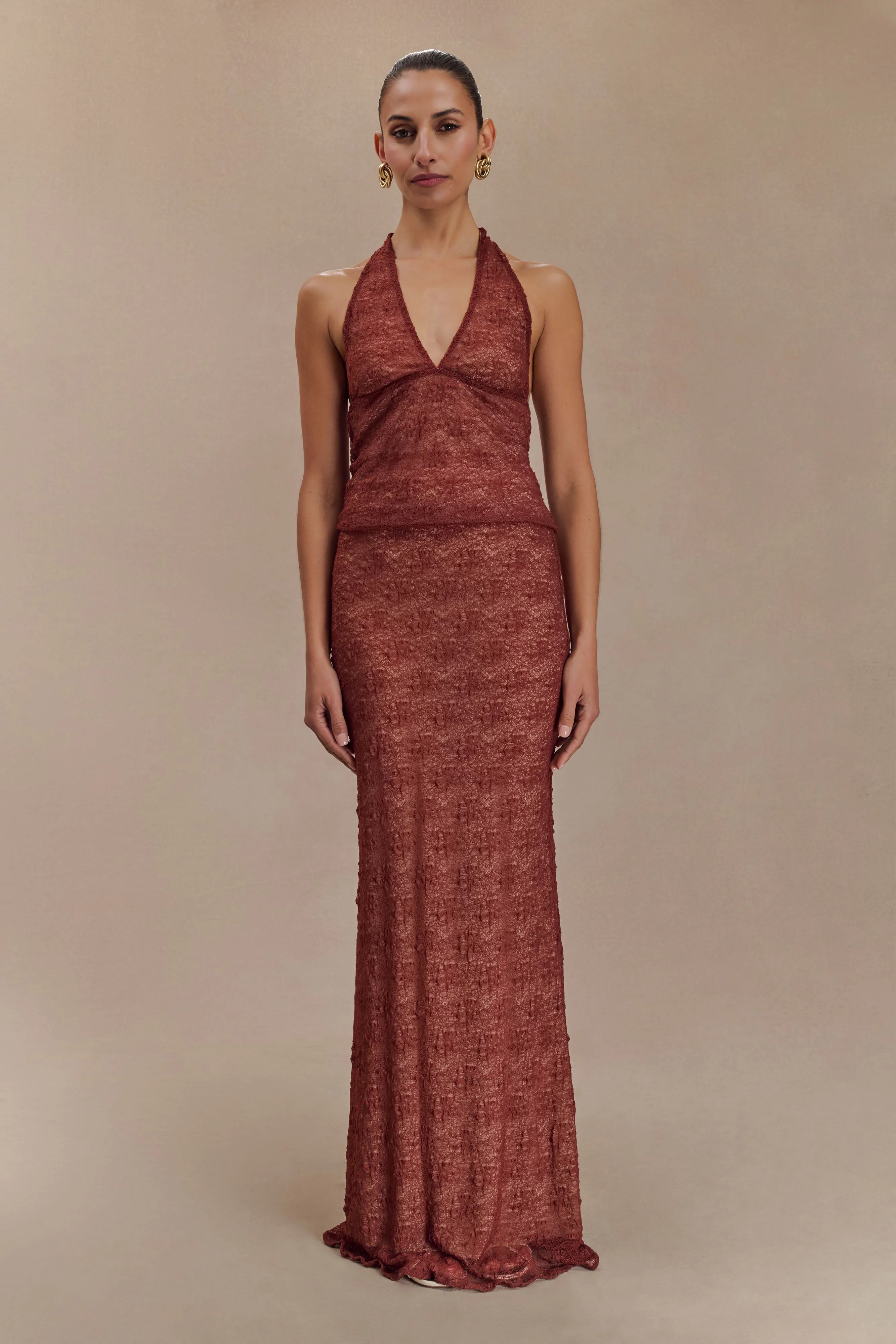 Asher Sheer Lace Halter Top - Chilli sold by Meshki product image thumbnail 4