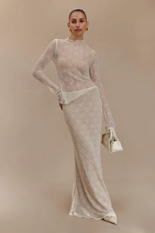 Robyn Sheer Lace Maxi Skirt - Ivory sold by Meshki