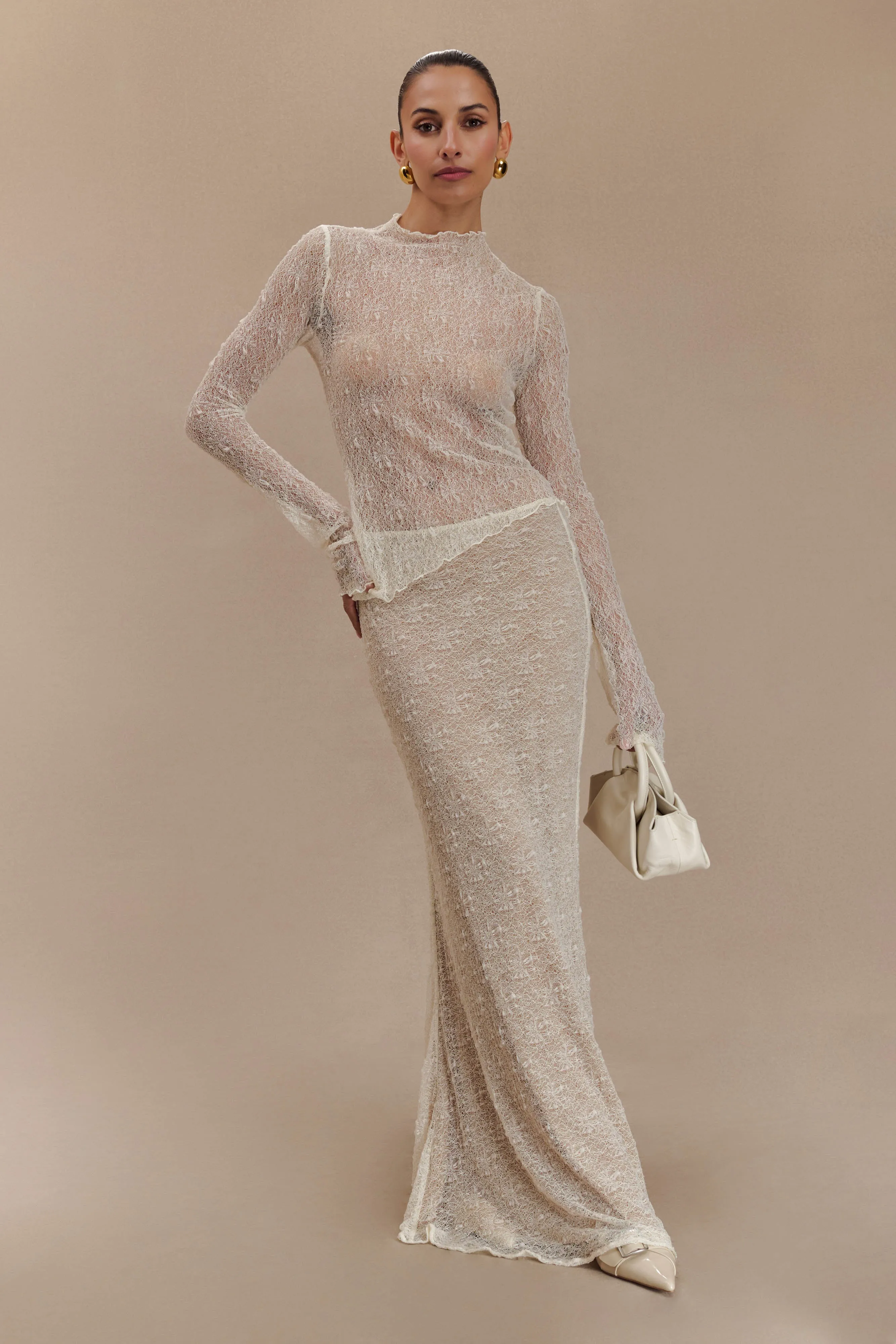 Robyn Sheer Lace Maxi Skirt - Ivory sold by Meshki