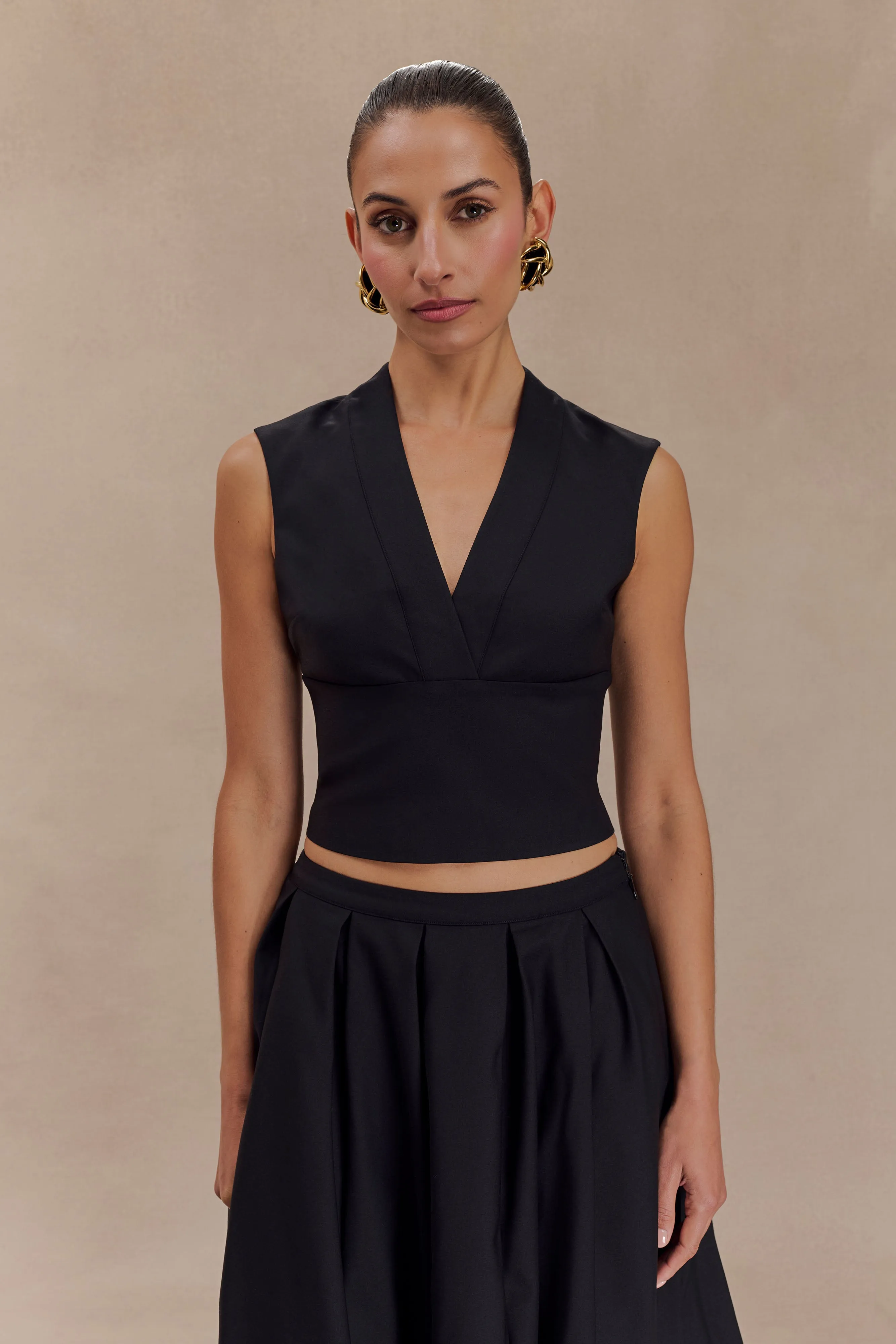 Jemima Sleeveless Cross Over Top - Black sold by Meshki