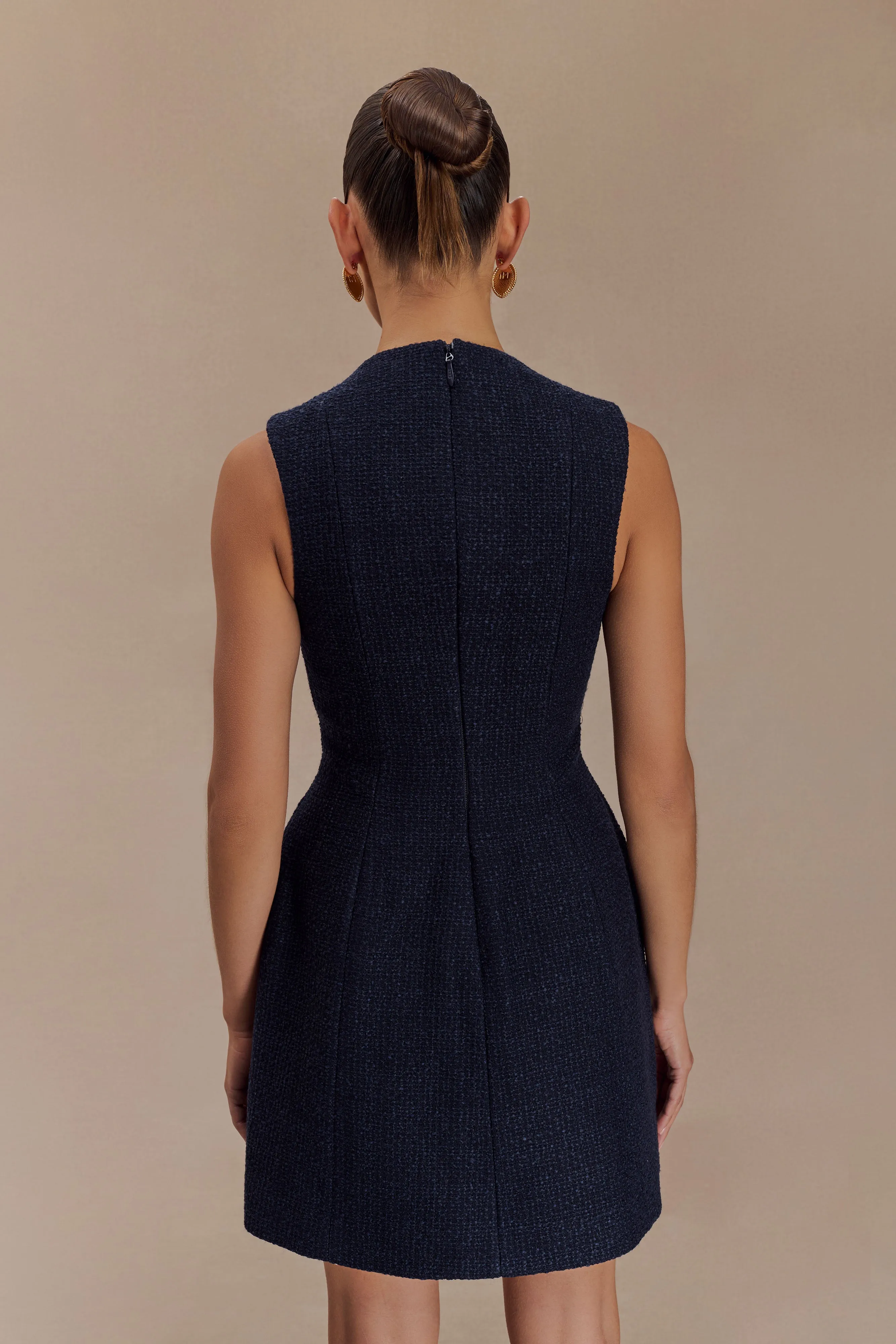 Danna Boucle Mini Dress With Pleats - Midnight Blue sold by Meshki product image thumbnail 2