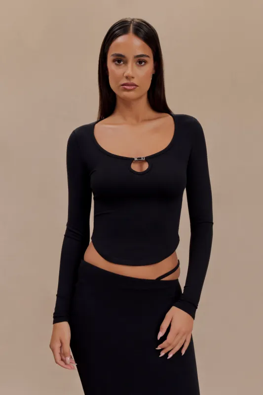 Natalia Modal Buckle Long Sleeve Top - Black sold by Meshki