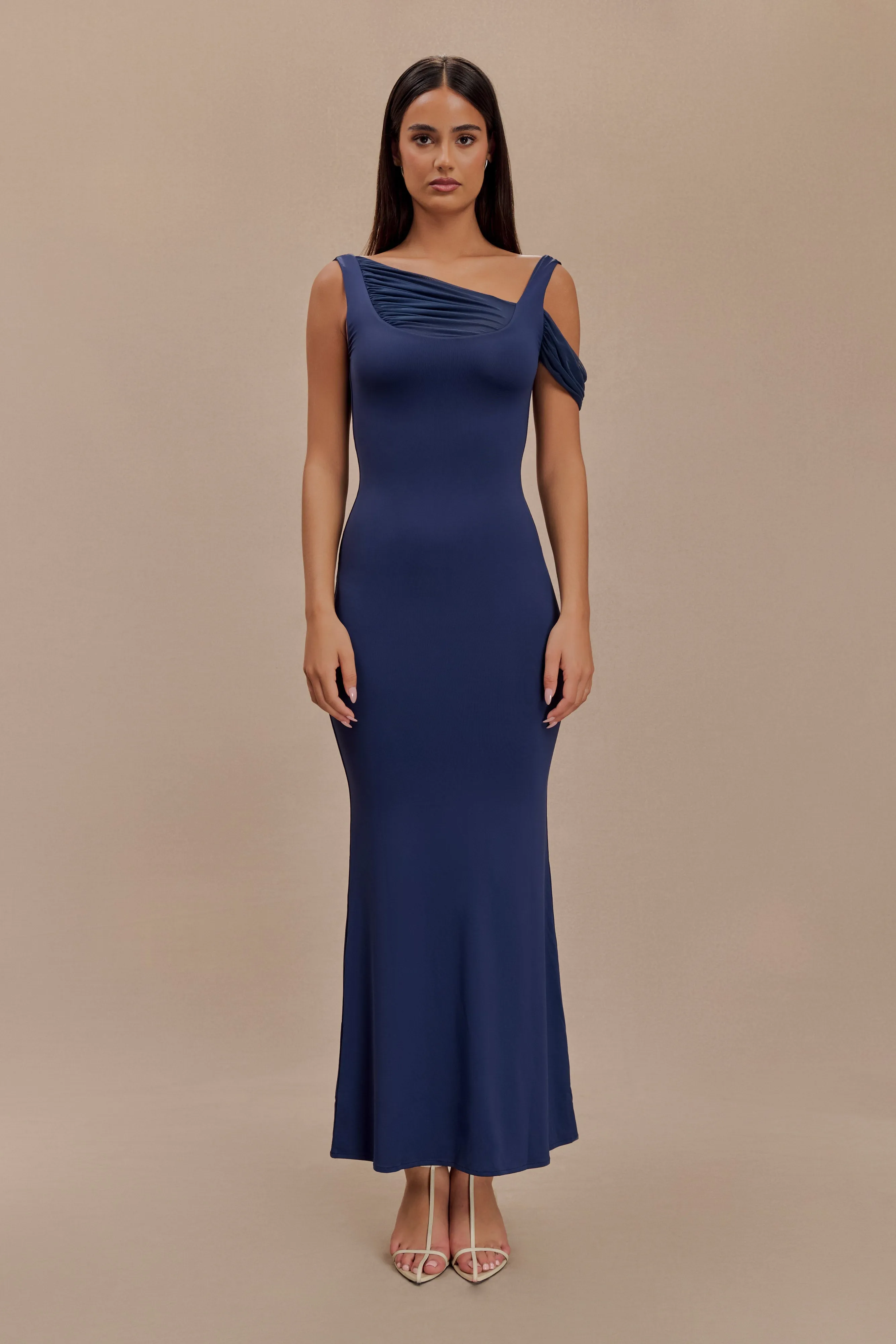 Janette Recycled Nylon And Mesh Sleeveless Maxi Dress - Navy sold by Meshki