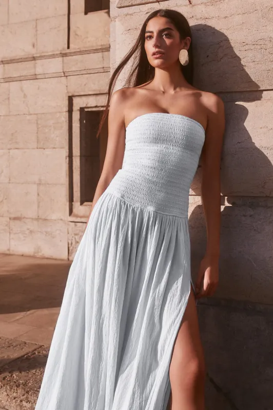Maureen Cotton Shirring Maxi Dress - Powder Blue sold by Meshki