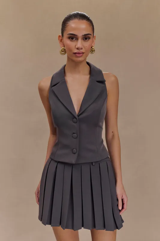 Mura Pleated Mini Skirt - Charcoal made by Meshki