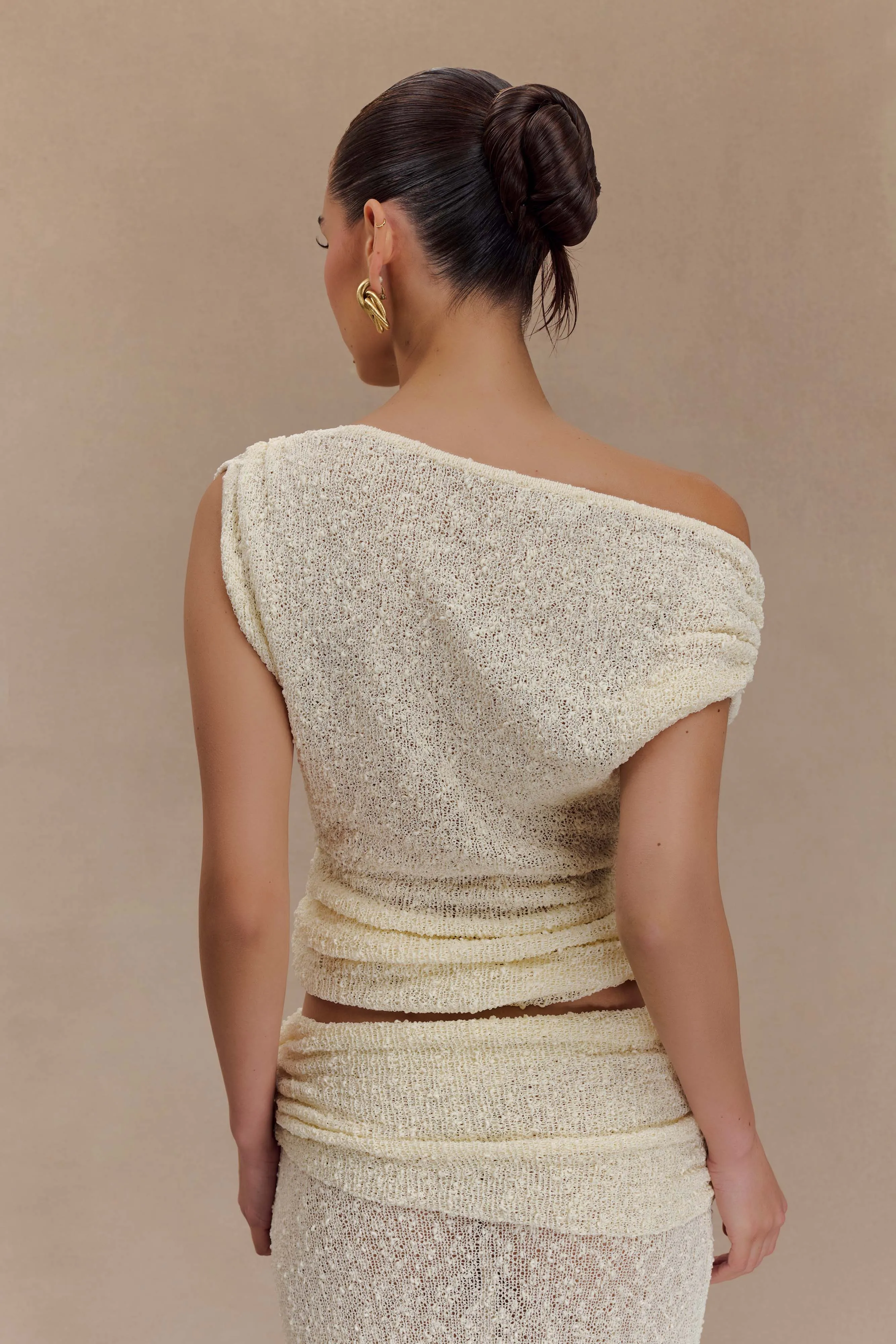 Chloe Off Shoulder Boucle Knit Top - Ivory sold by Meshki product image thumbnail 2