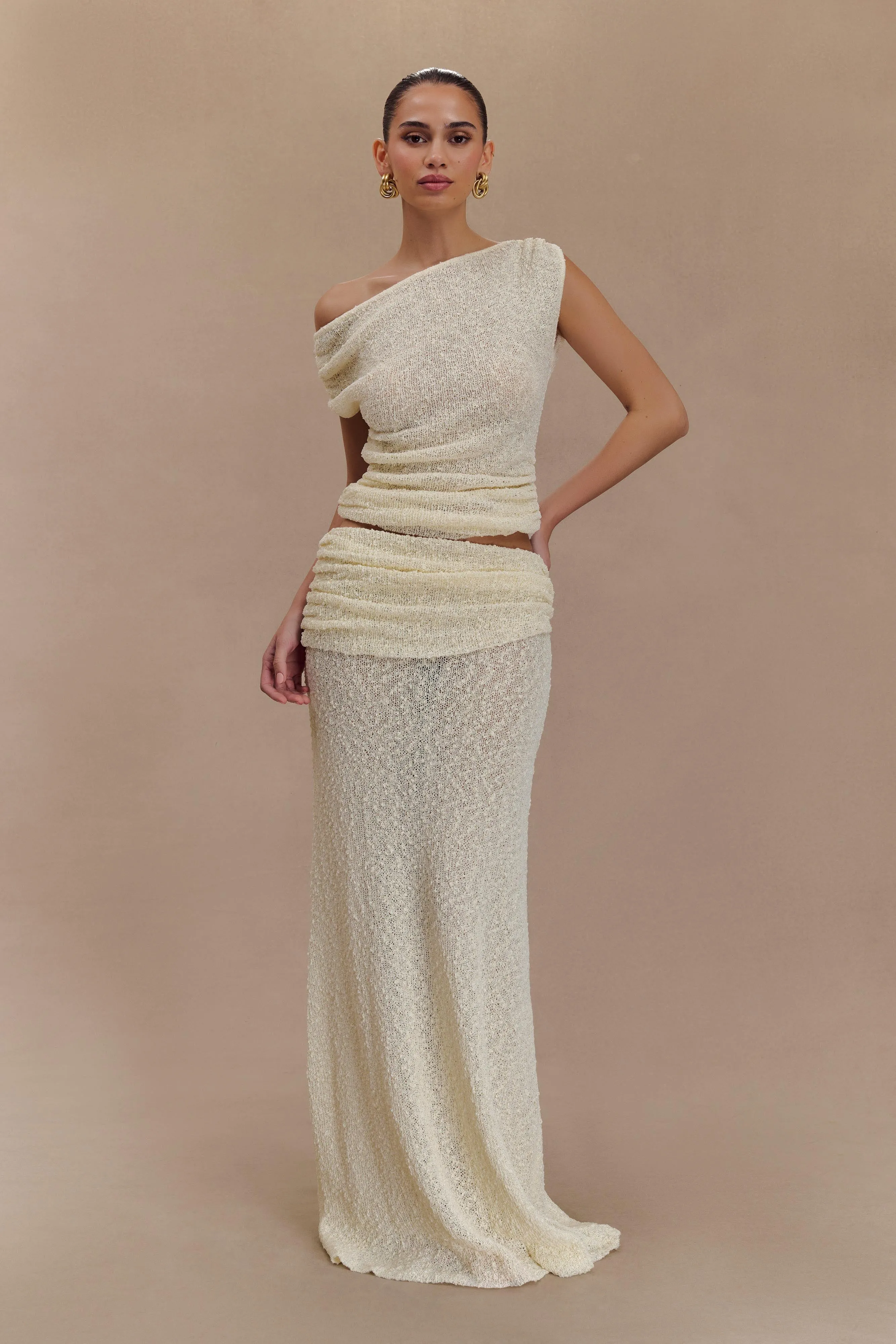 Chloe Off Shoulder Boucle Knit Top - Ivory sold by Meshki product image thumbnail 4