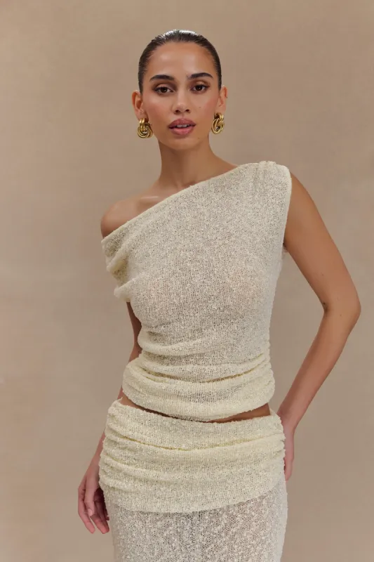Chloe Off Shoulder Boucle Knit Top - Ivory sold by Meshki