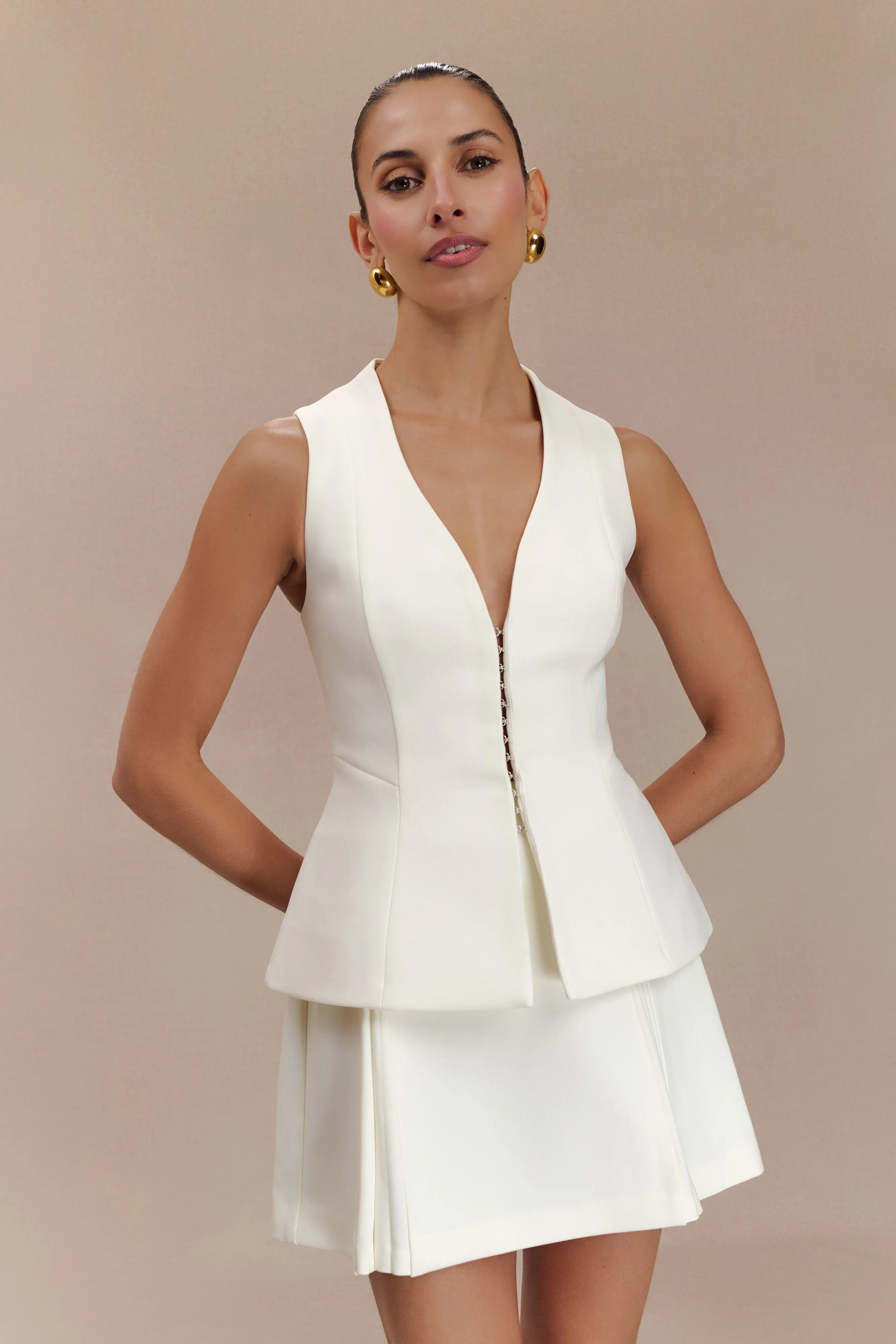 Melinda Mini Skirt With Pleats - Ivory sold by Meshki product image thumbnail 5