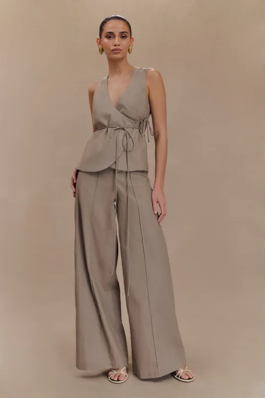 Brandi Linen Straight Leg Pant - Pebble made by Meshki