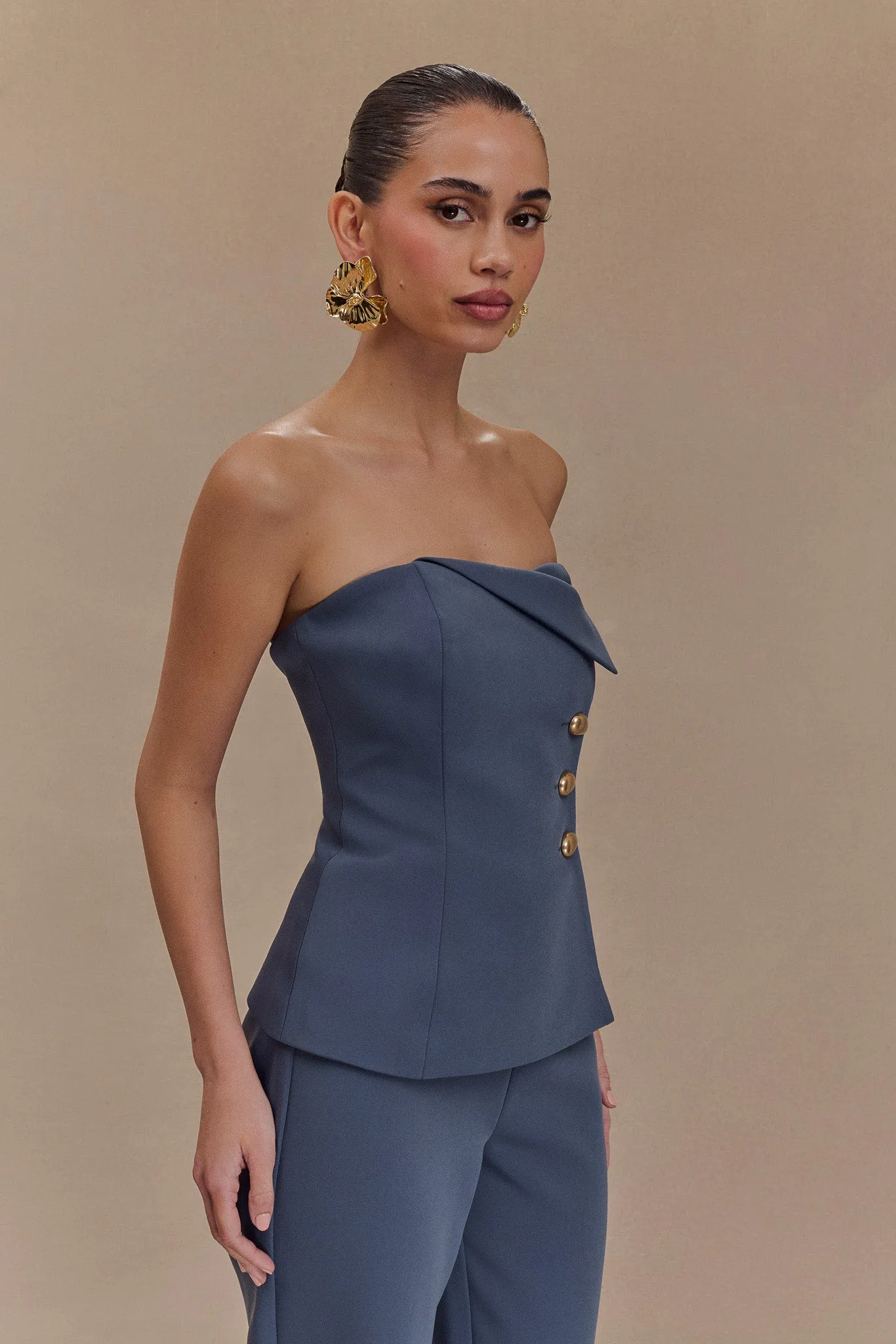 Lindie Strapless Suiting Top - Steel sold by Meshki product image thumbnail 2