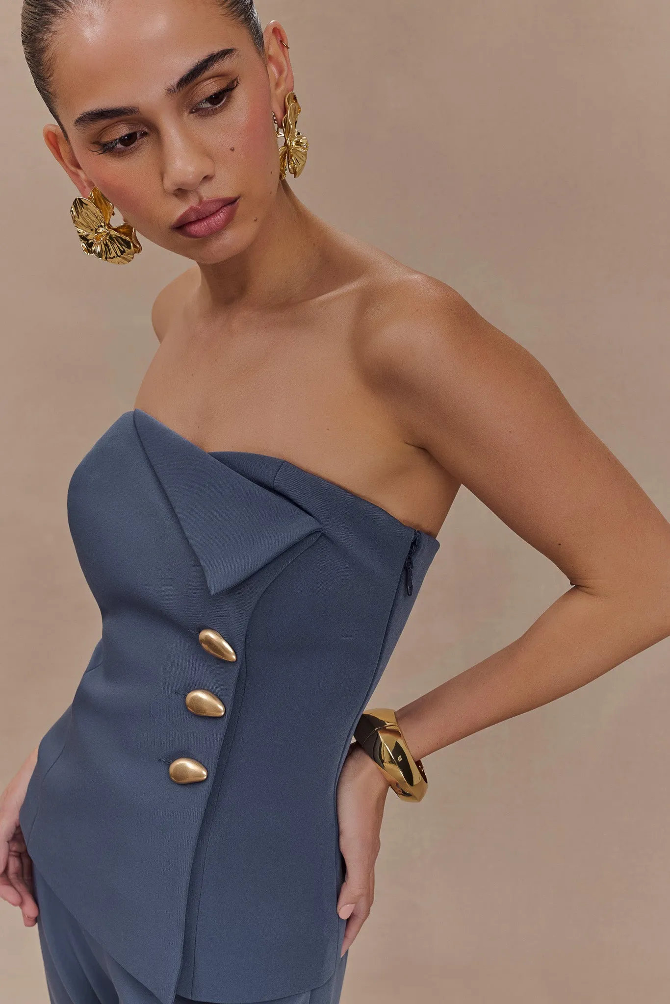 Lindie Strapless Suiting Top - Steel sold by Meshki product image thumbnail 3