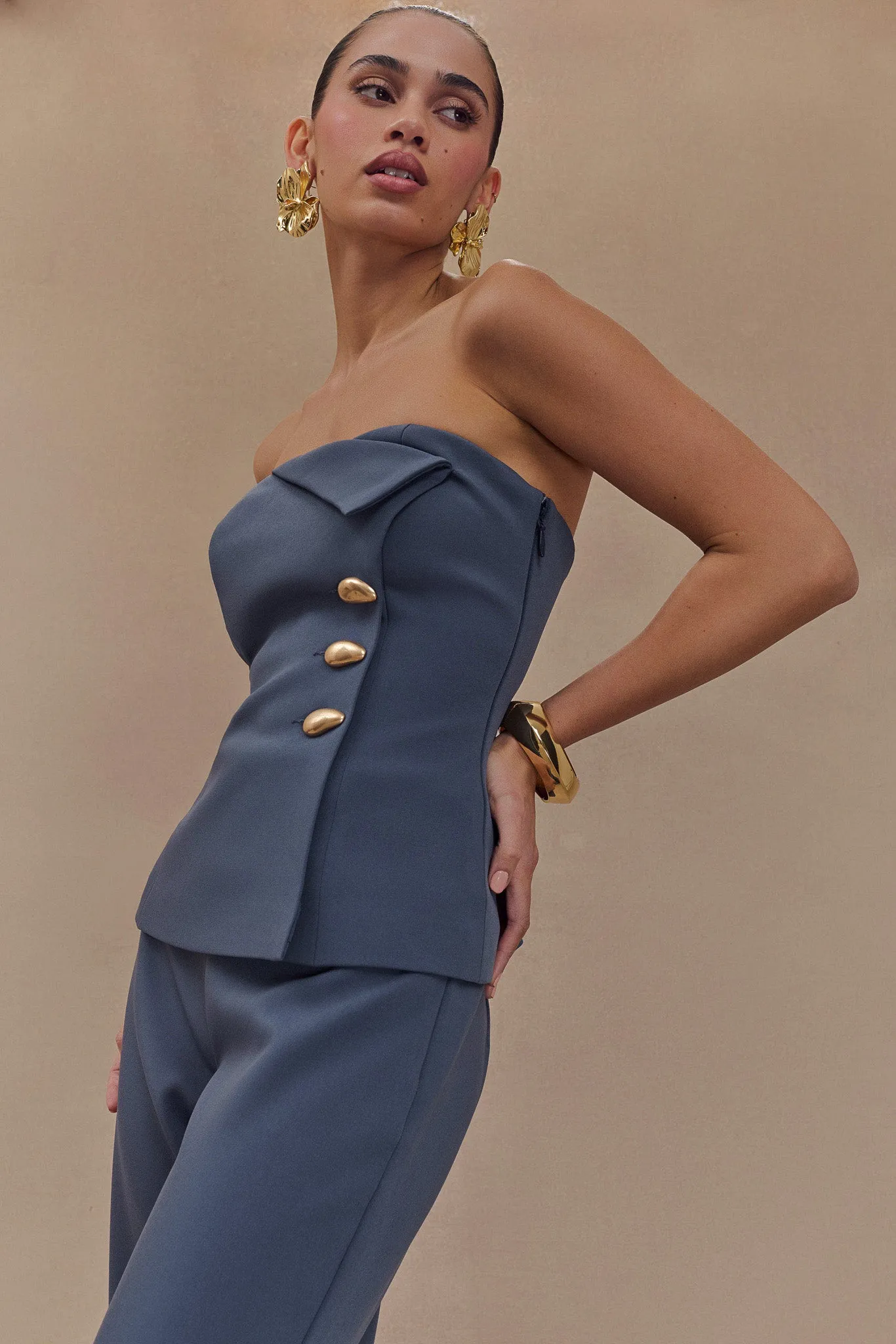 Lindie Strapless Suiting Top - Steel sold by Meshki product image thumbnail 4