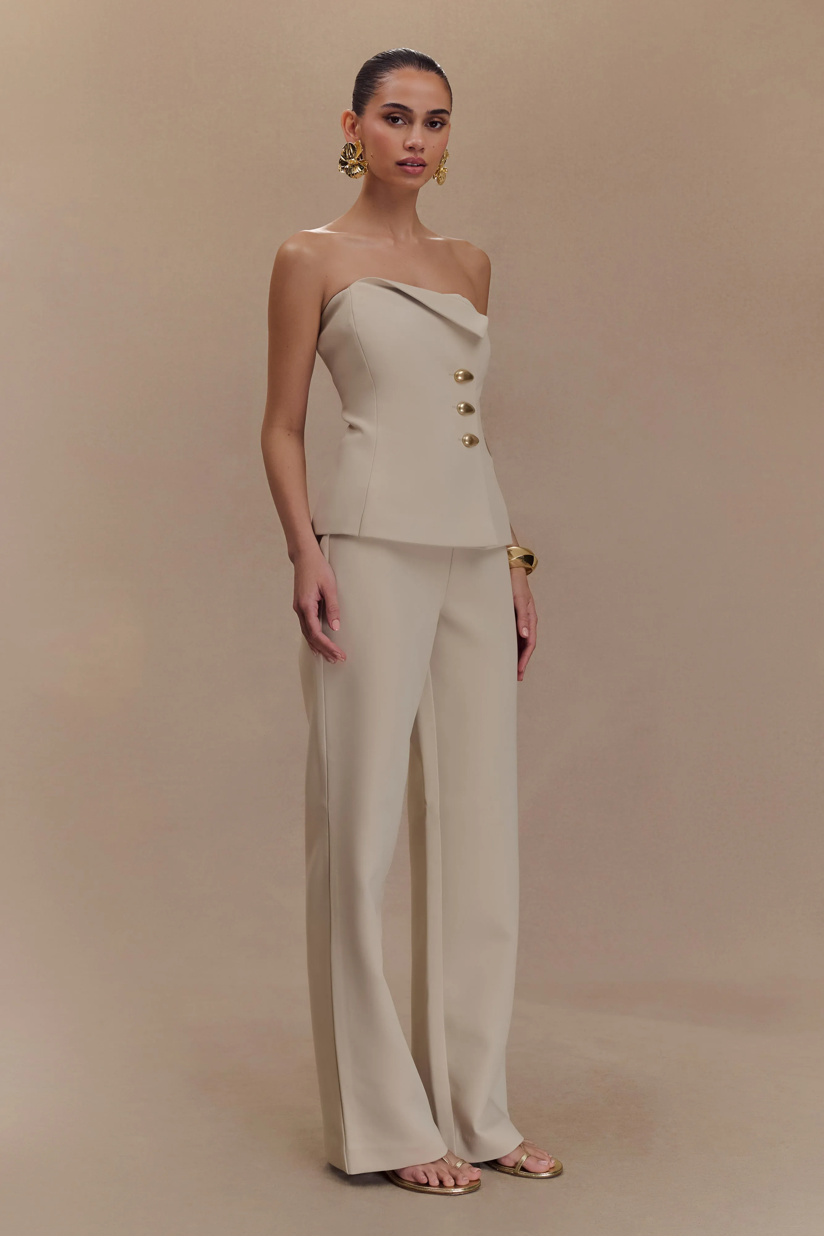 Lindie Straight Leg Suiting Pants - Sand sold by Meshki product image thumbnail 5