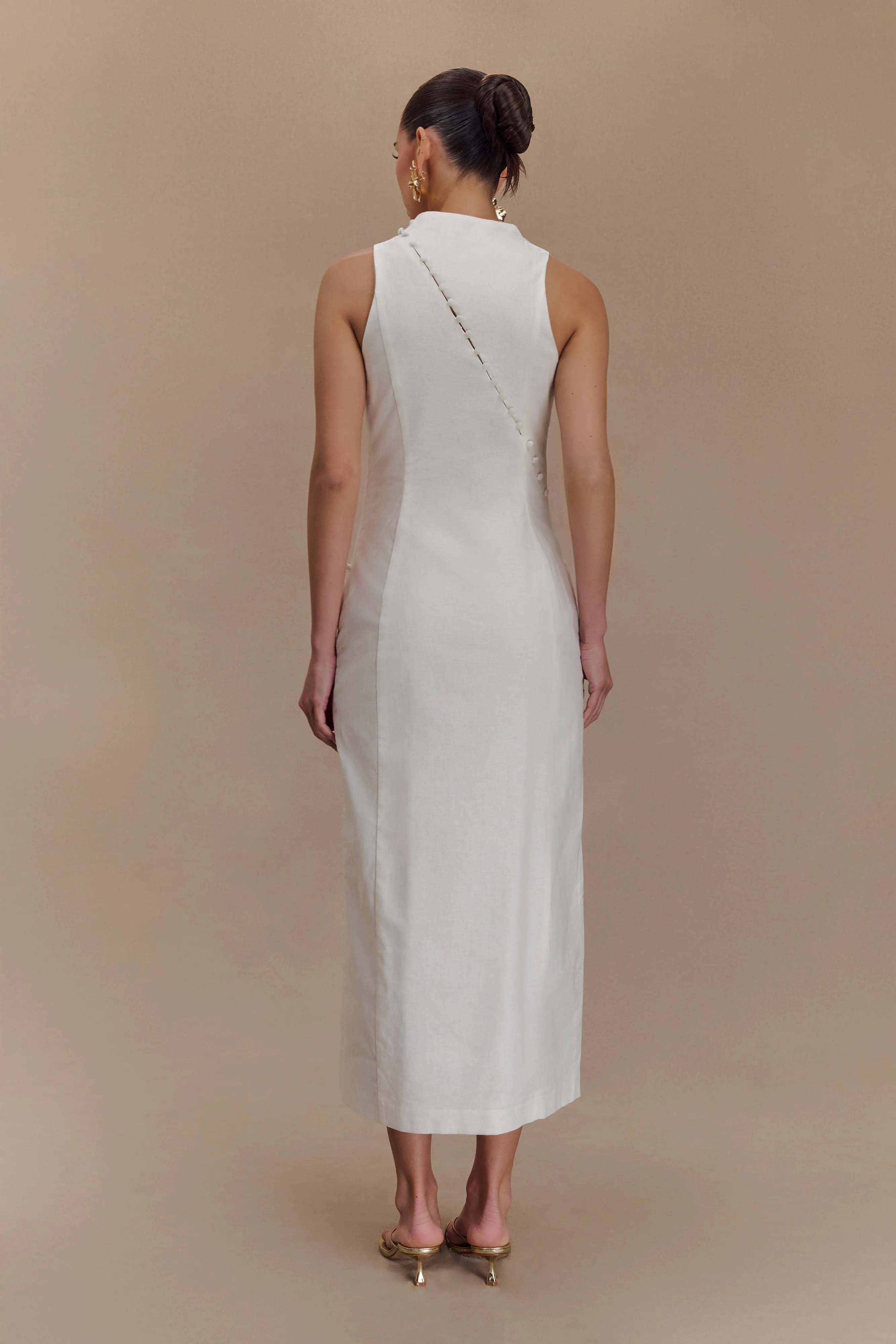 Bronte Linen Button Midi Dress - White sold by Meshki product image thumbnail 4