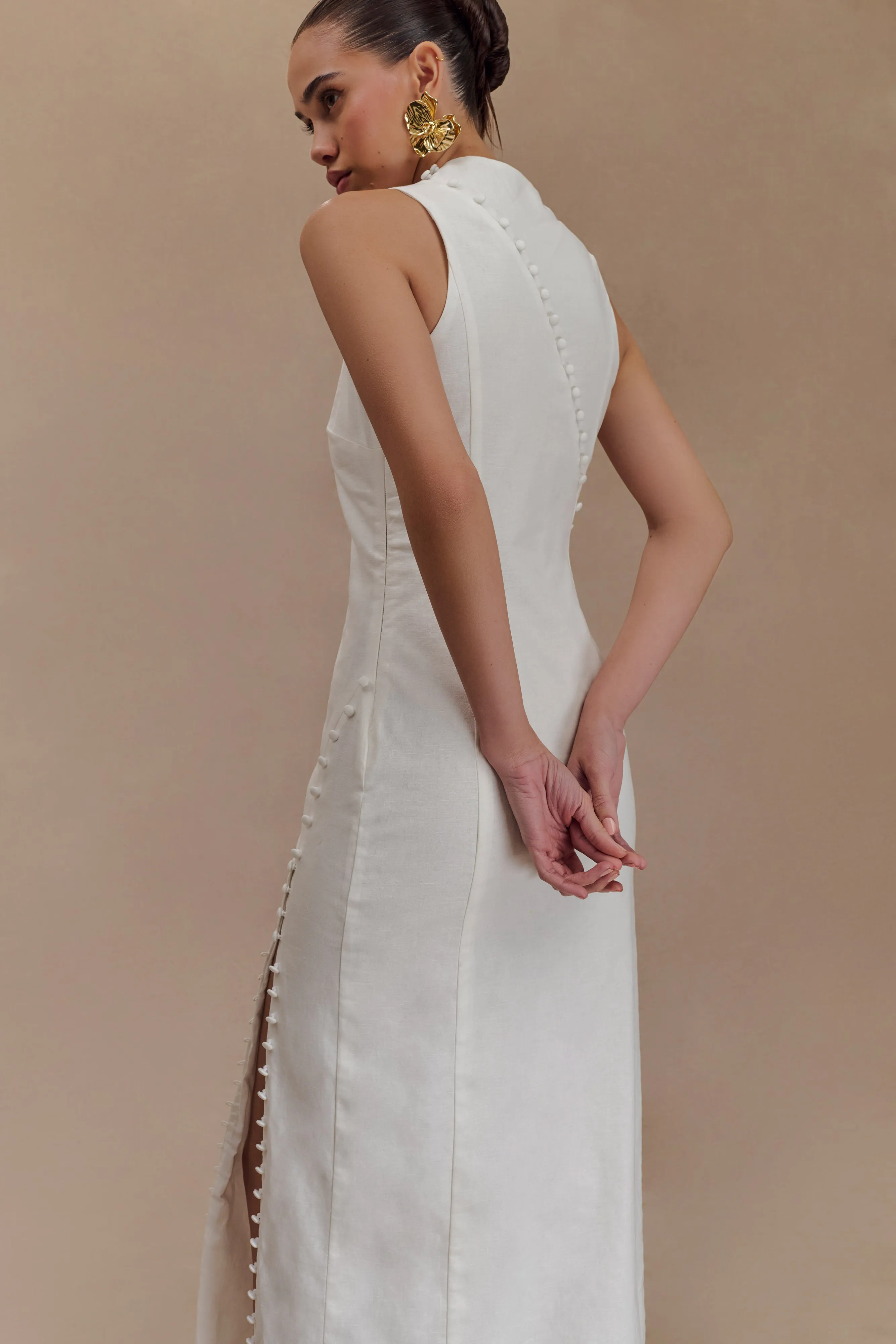 Bronte Linen Button Midi Dress - White sold by Meshki product image thumbnail 2