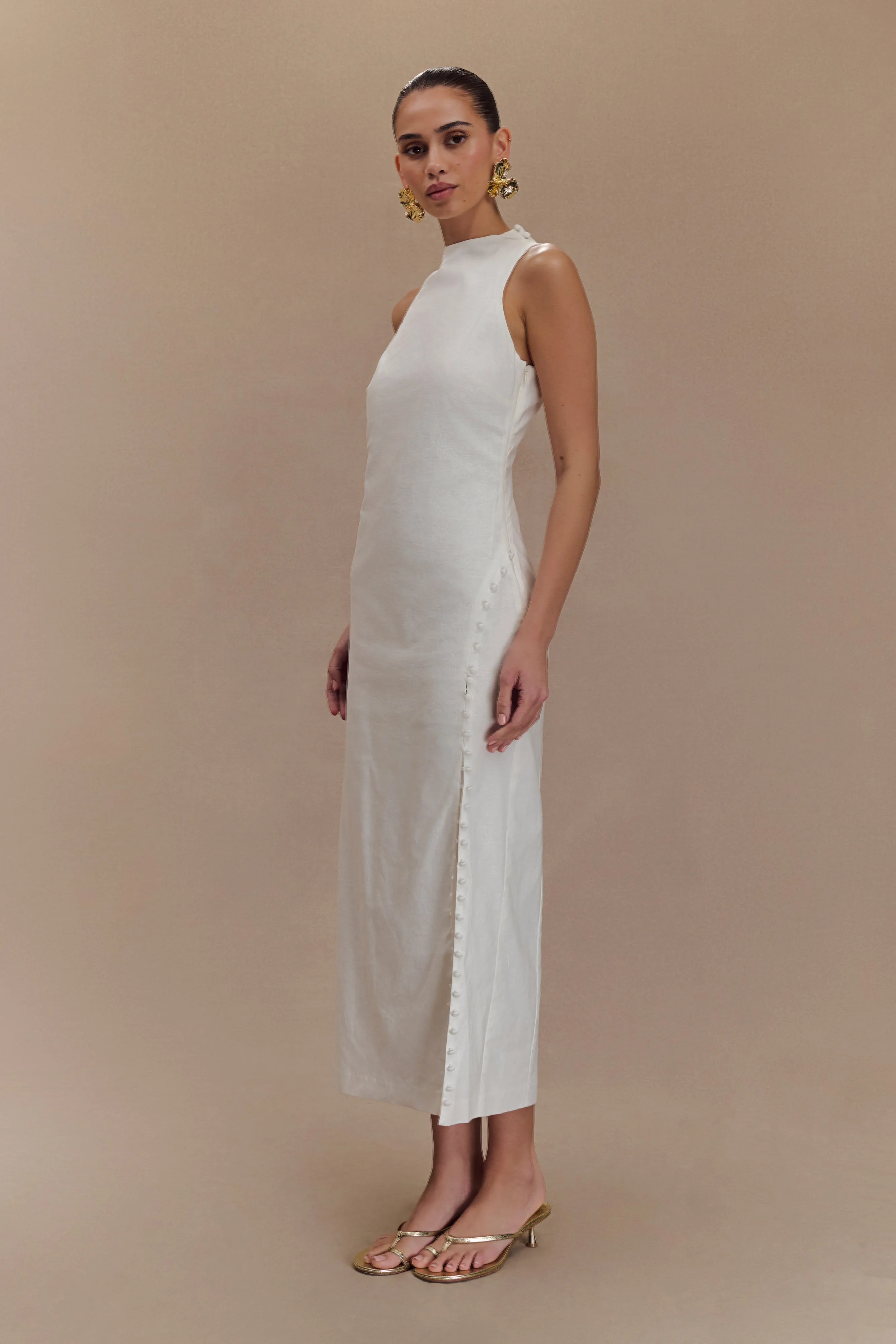 Bronte Linen Button Midi Dress - White sold by Meshki product image thumbnail 3