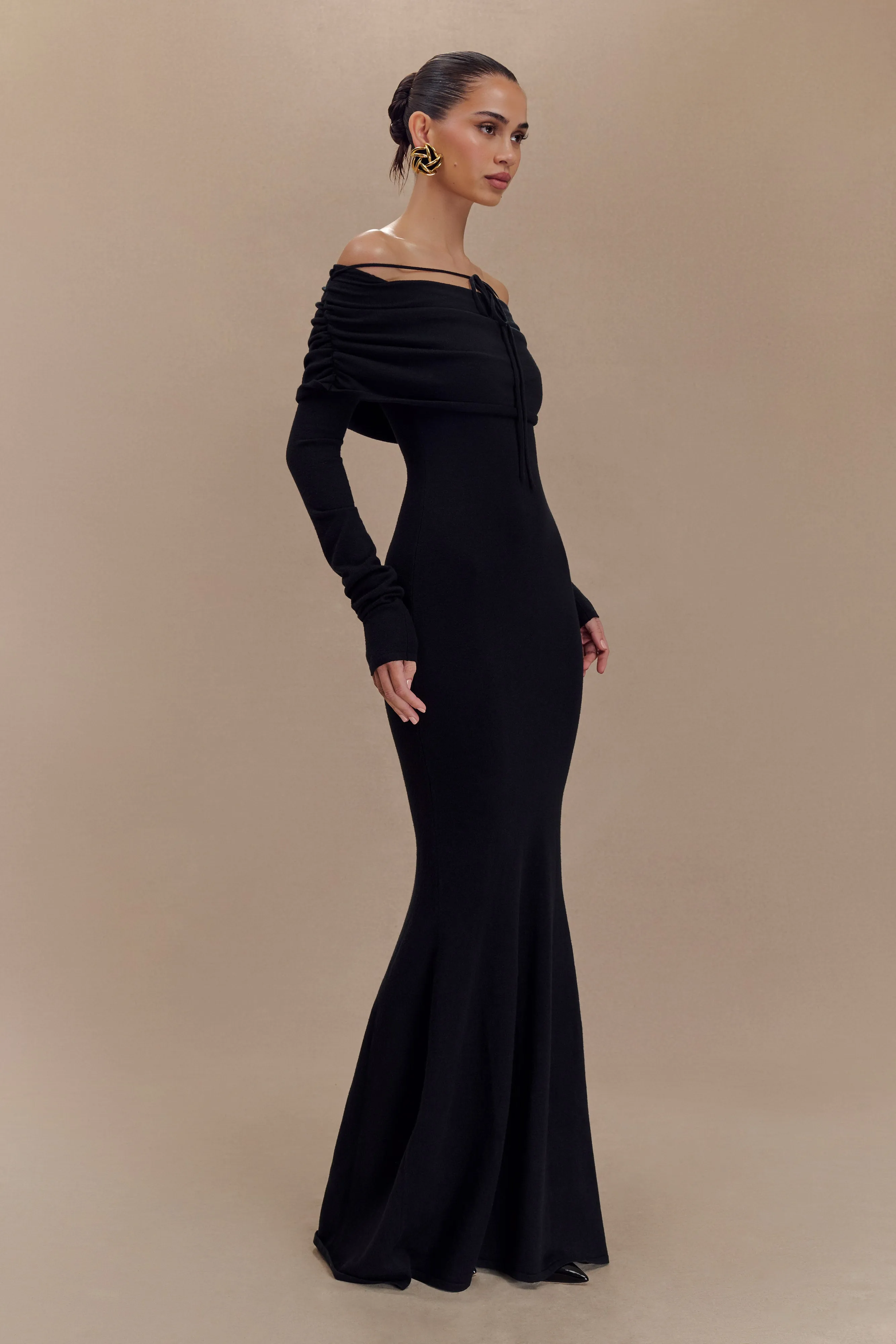 Georgiana Off Shoulder Knit Midi Dress - Black sold by Meshki product image thumbnail 4