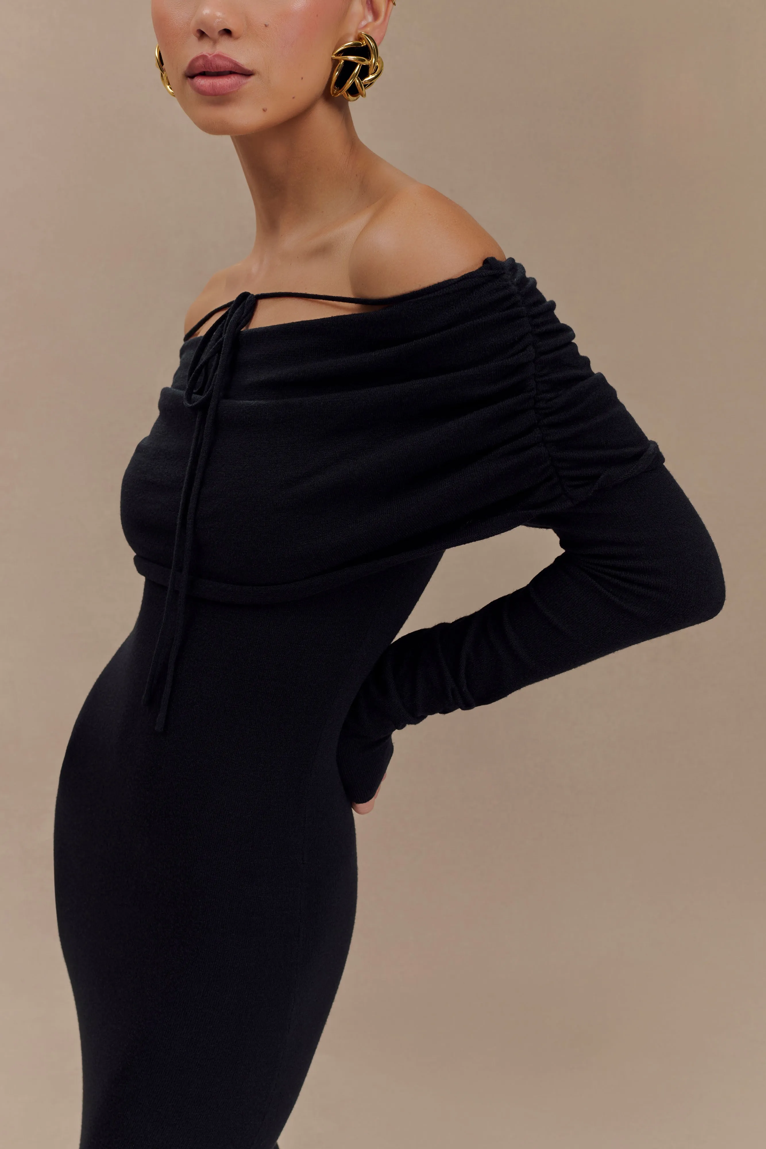 Georgiana Off Shoulder Knit Midi Dress - Black sold by Meshki product image thumbnail 5