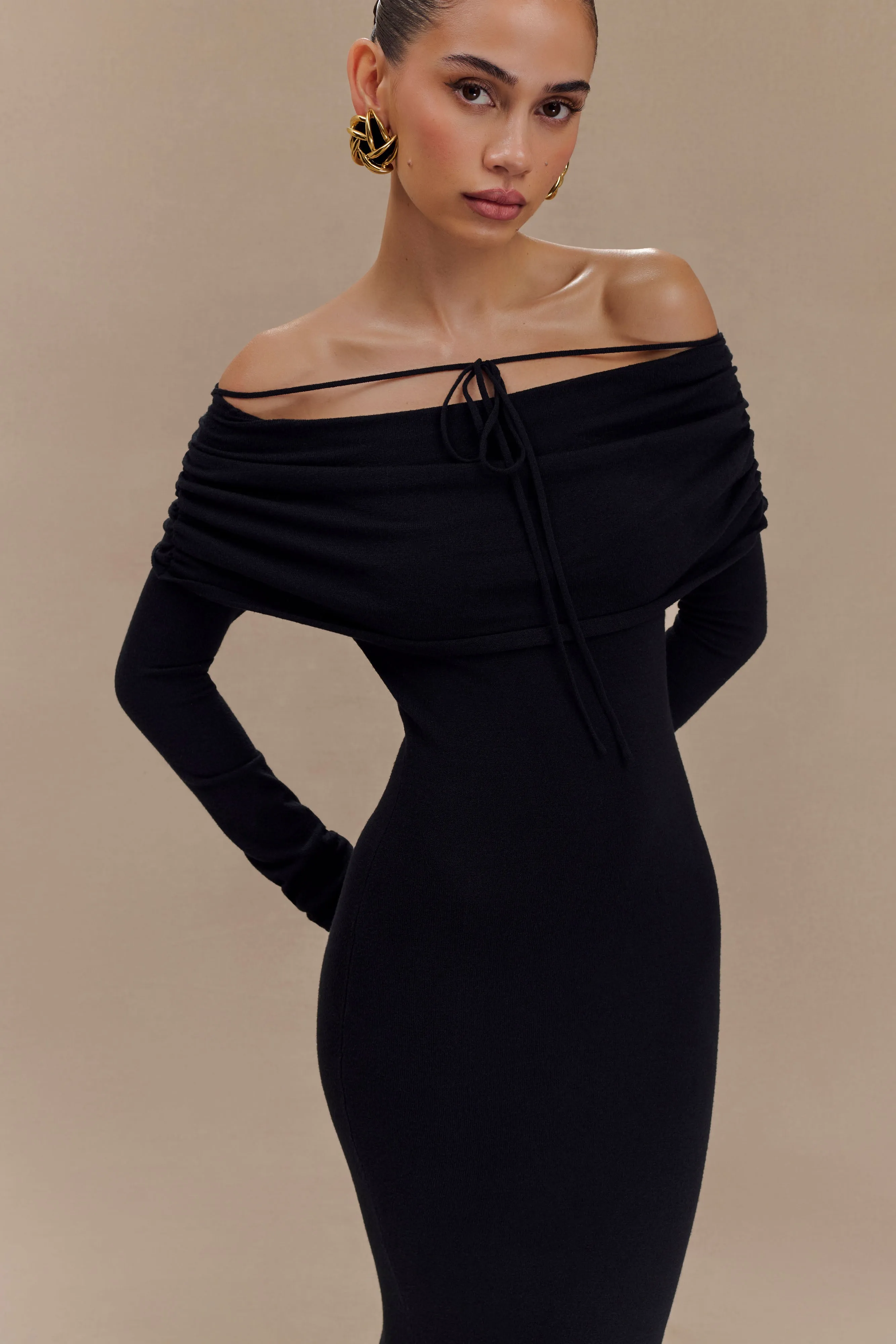 Georgiana Off Shoulder Knit Midi Dress - Black sold by Meshki product image thumbnail 3