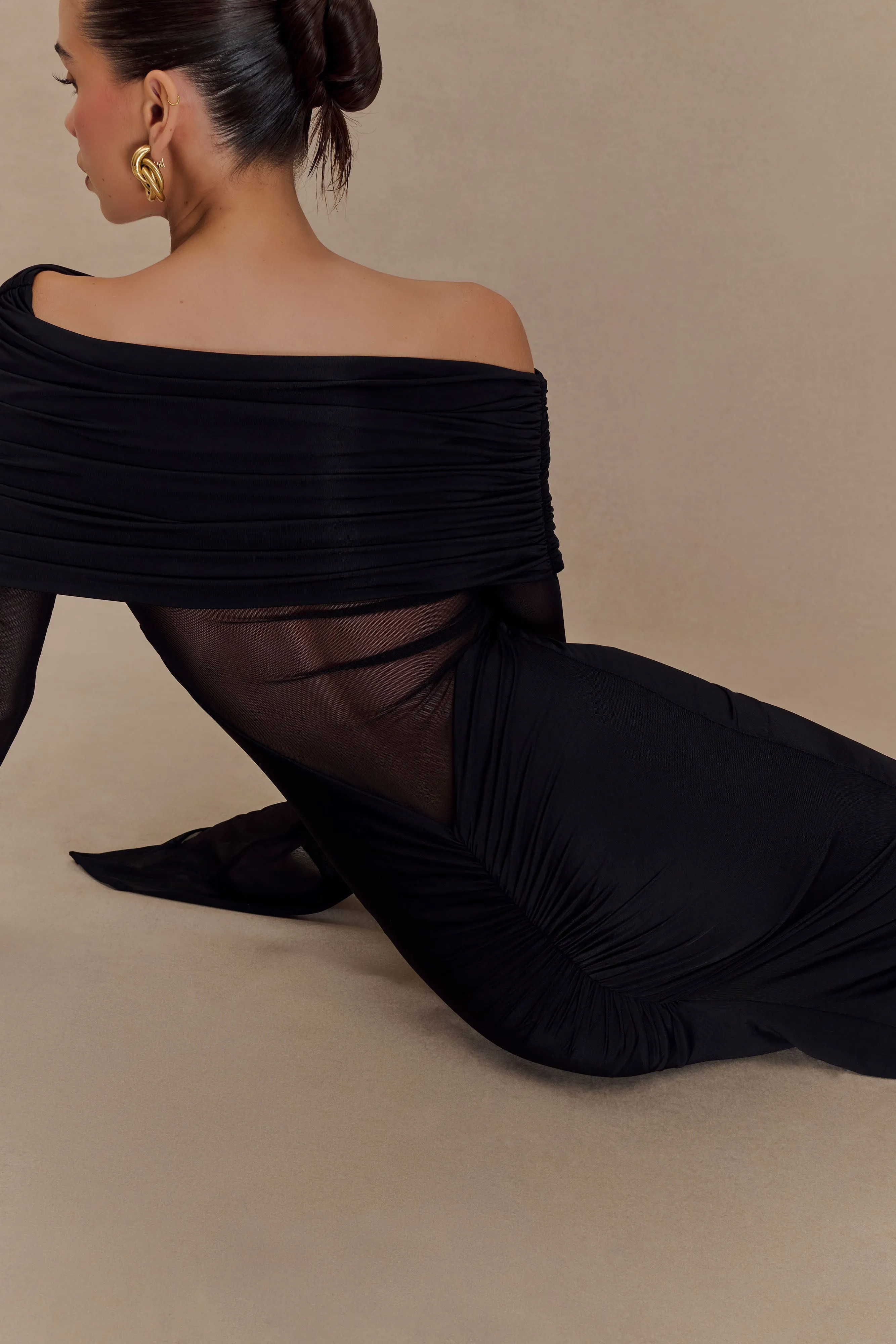 Kaitlin One Shoulder Slinky And Mesh Maxi Dress - Black sold by Meshki product image thumbnail 4