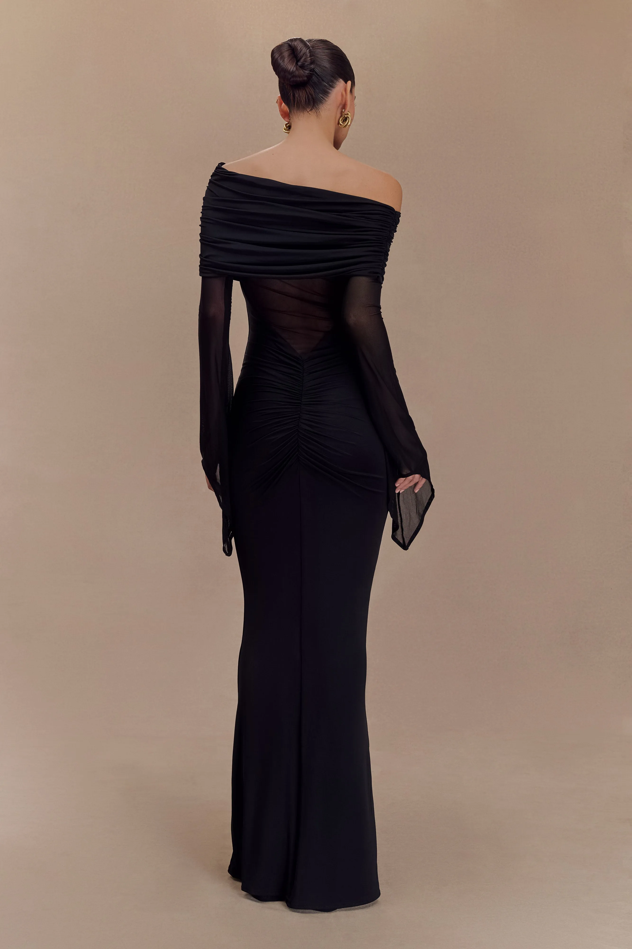 Kaitlin One Shoulder Slinky And Mesh Maxi Dress - Black sold by Meshki product image thumbnail 2