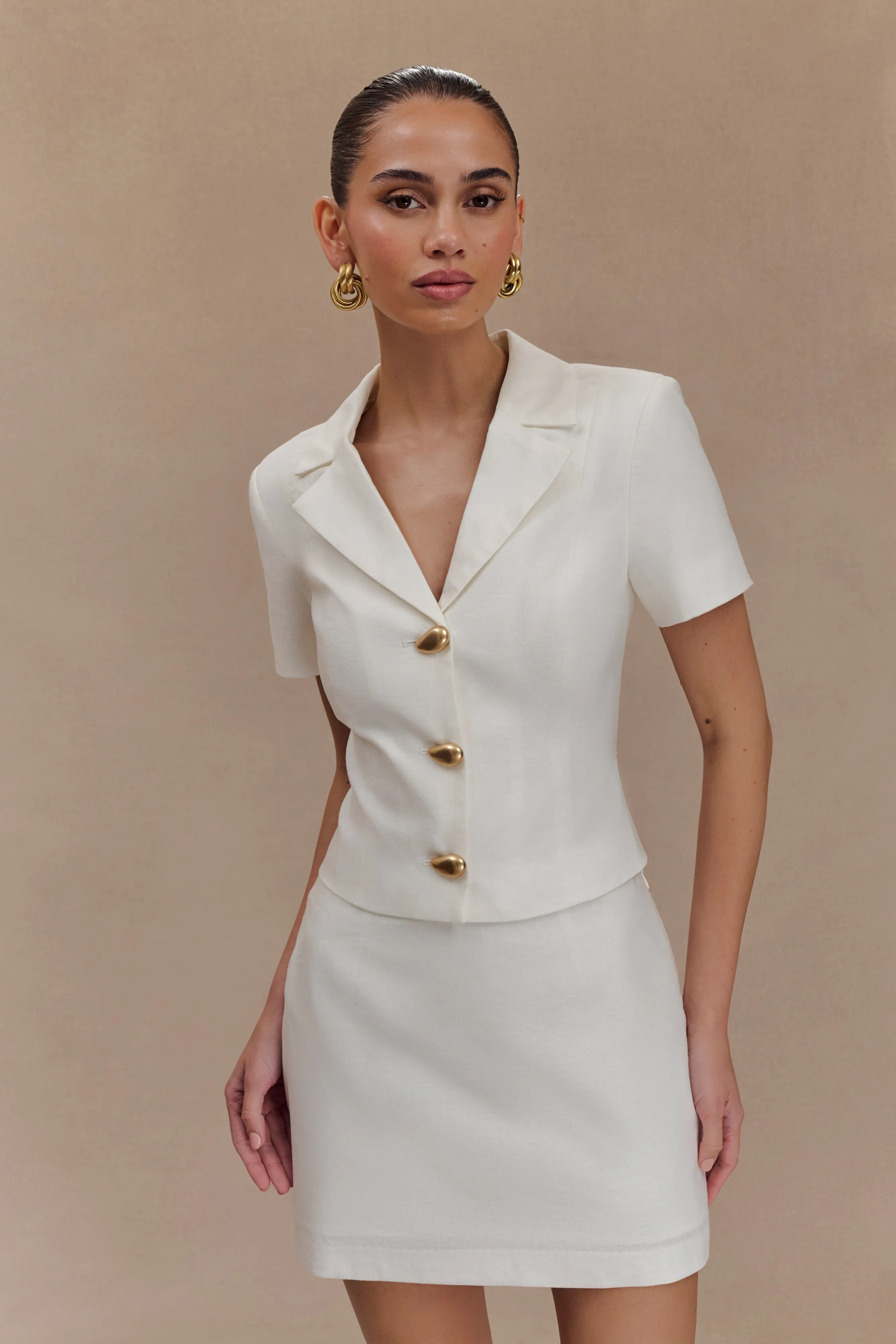 Ciara Linen Mini Skort - White sold by Meshki product image thumbnail 5