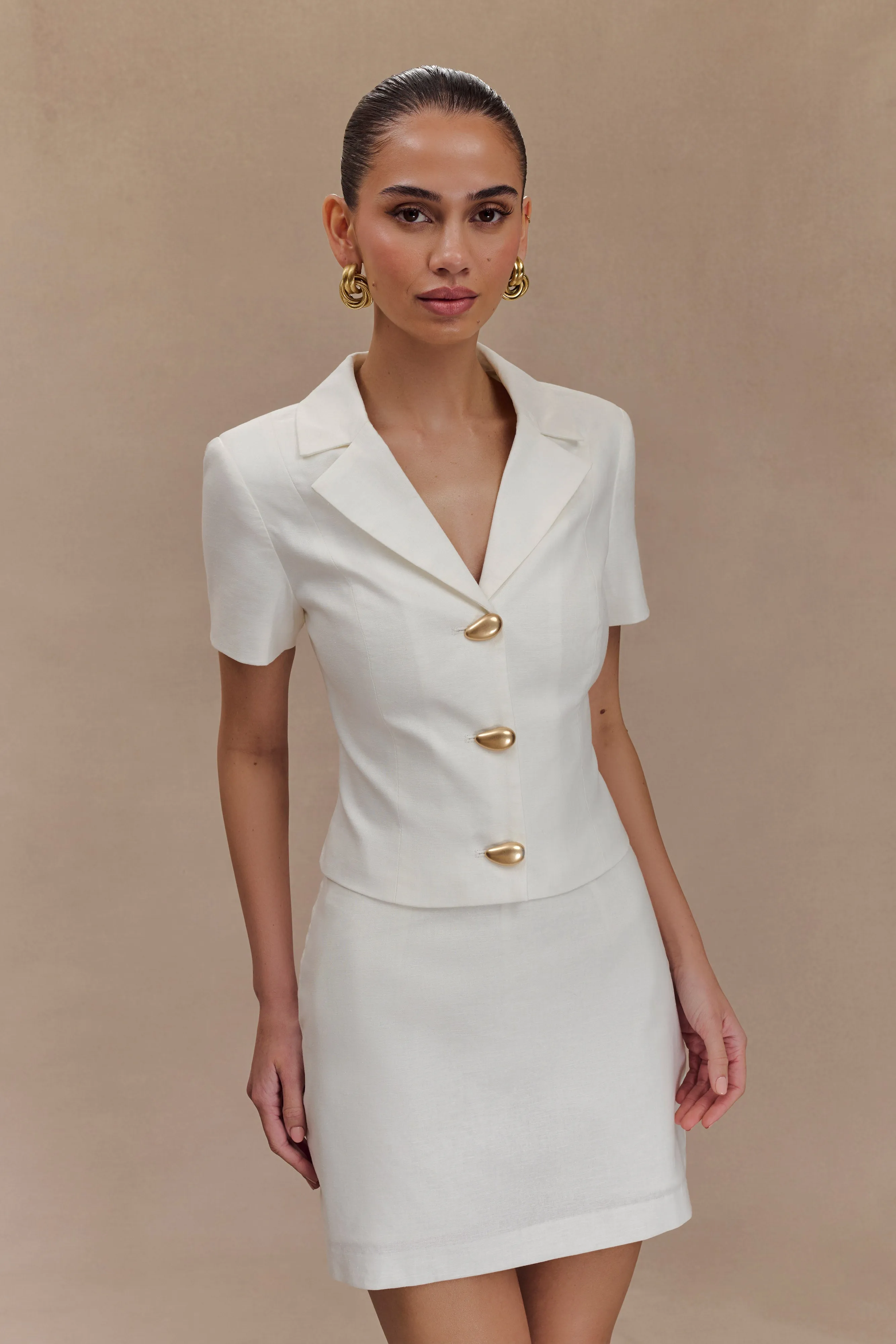 Ciara Linen Mini Skort - White sold by Meshki product image thumbnail 3