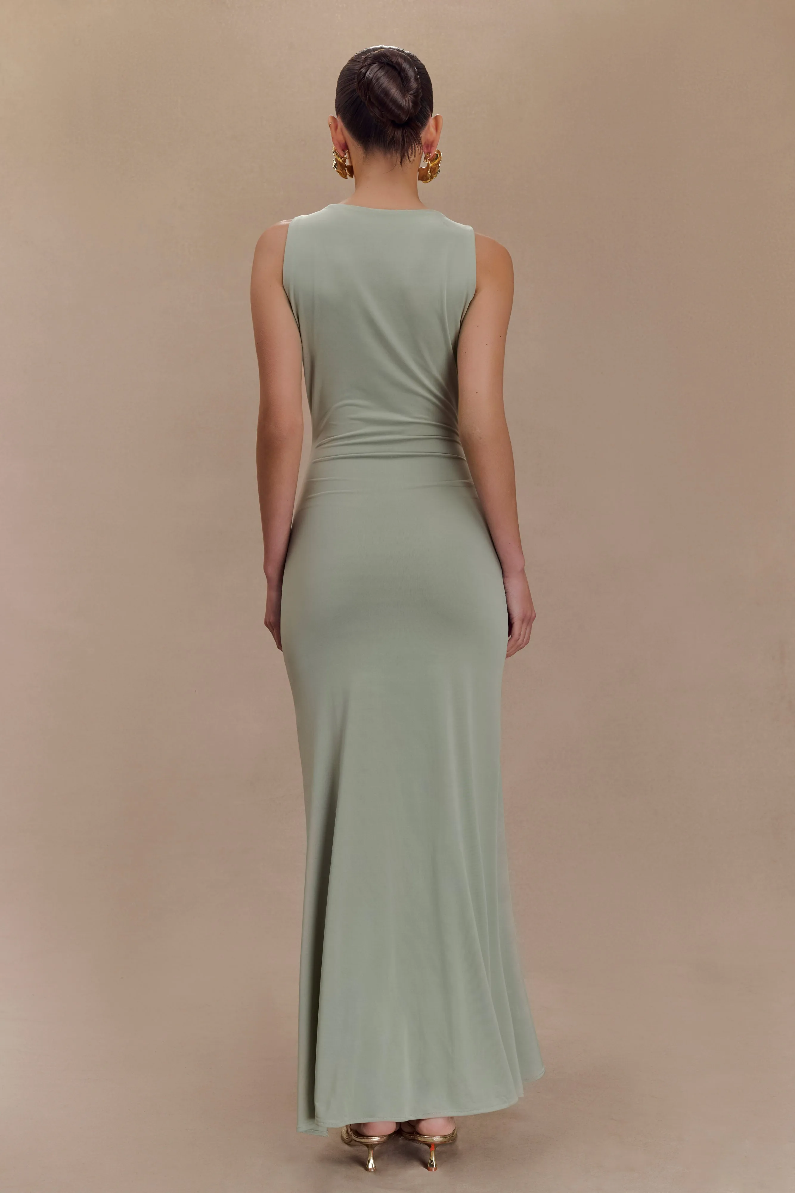 Beck Plunge Maxi Dress With Floral Hardware - Basil sold by Meshki product image thumbnail 2