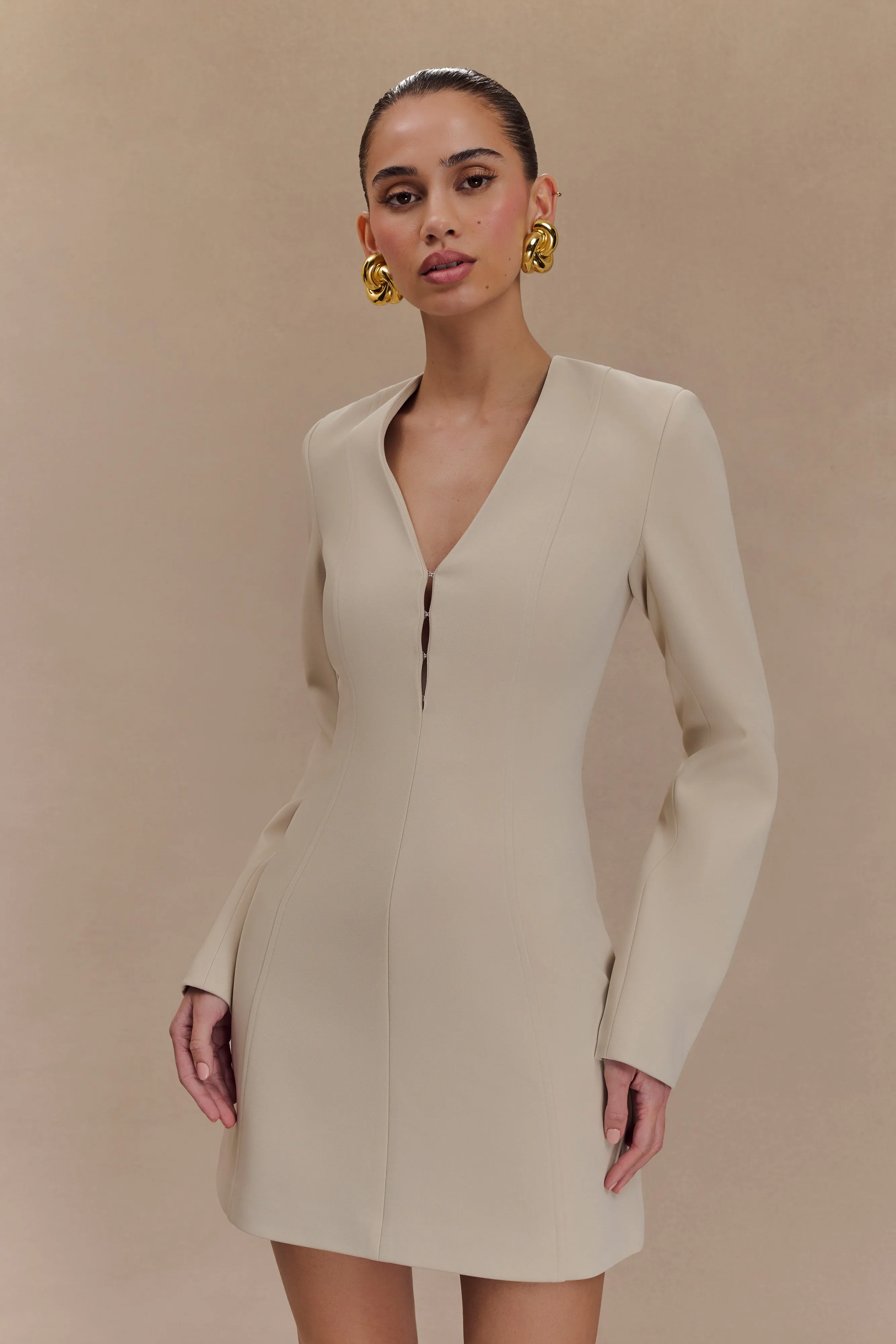 Arora Suiting Blazer Dress With Pleating - Sand sold by Meshki