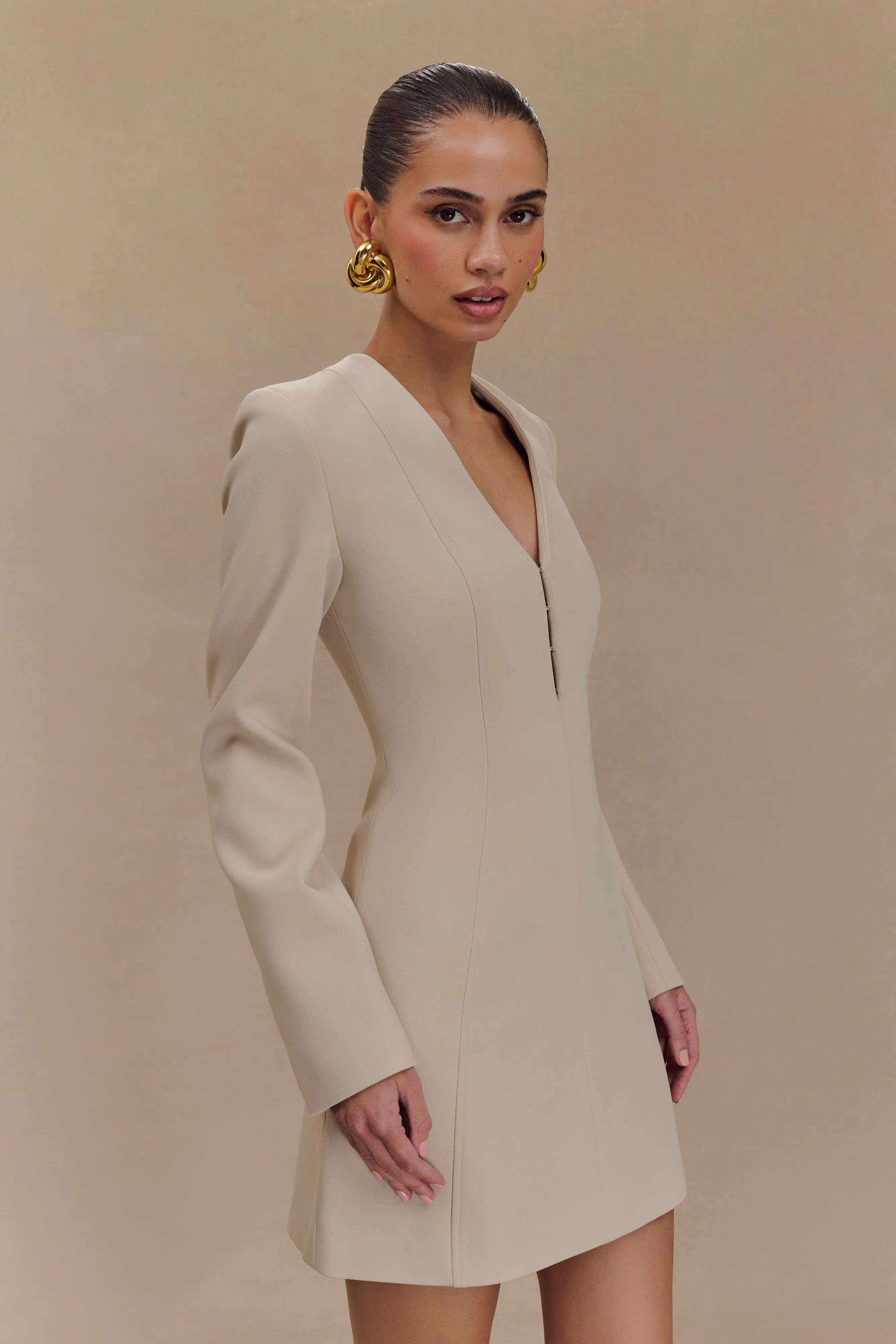 Arora Suiting Blazer Dress With Pleating - Sand sold by Meshki product image thumbnail 5