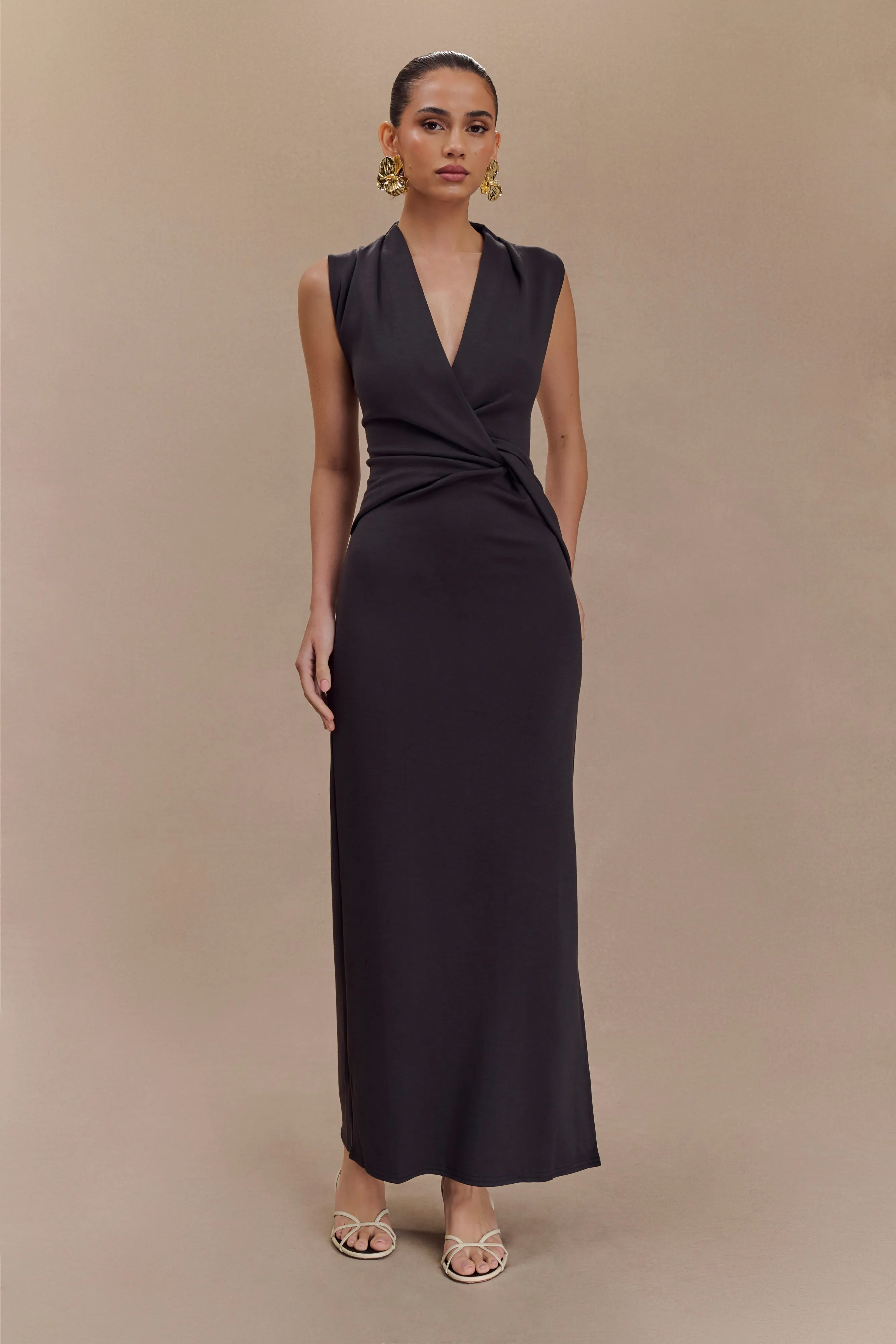Lorelei Crepe Twist Midi Dress - Dark Charcoal sold by Meshki product image thumbnail 5