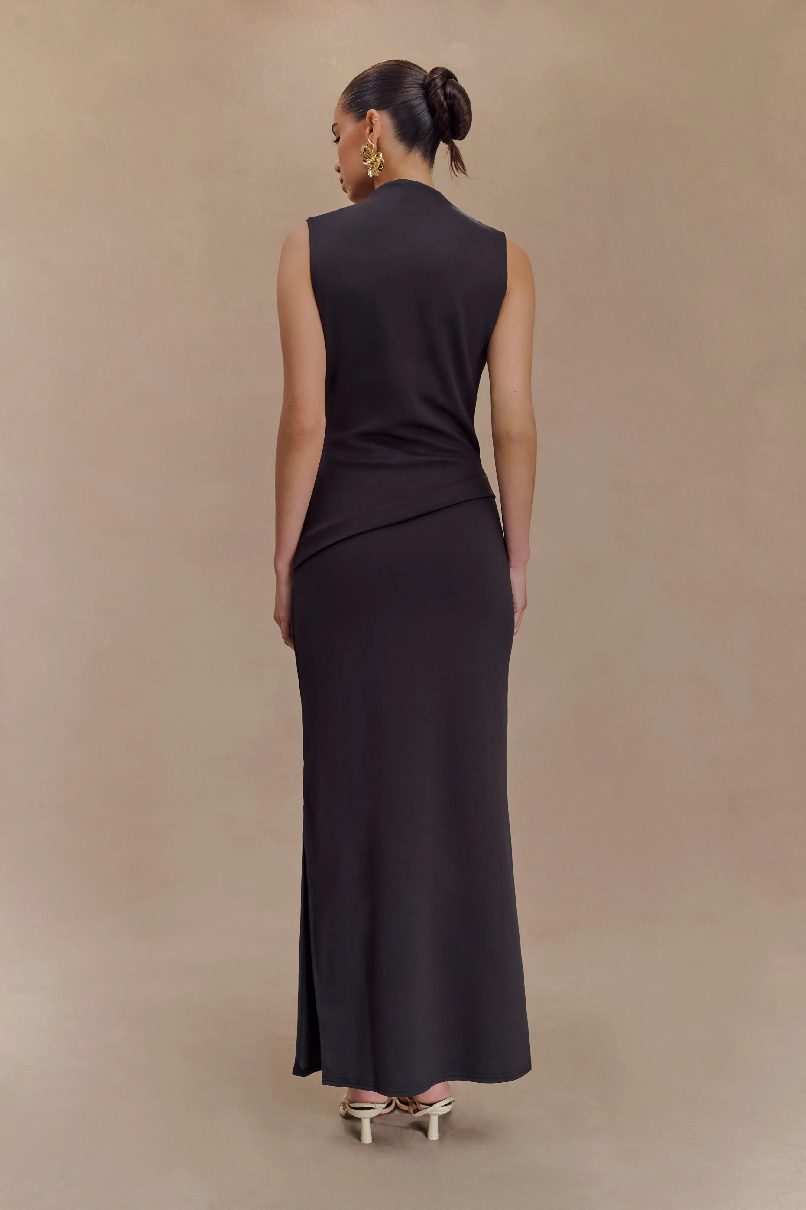 Lorelei Crepe Twist Midi Dress - Dark Charcoal sold by Meshki product image thumbnail 2